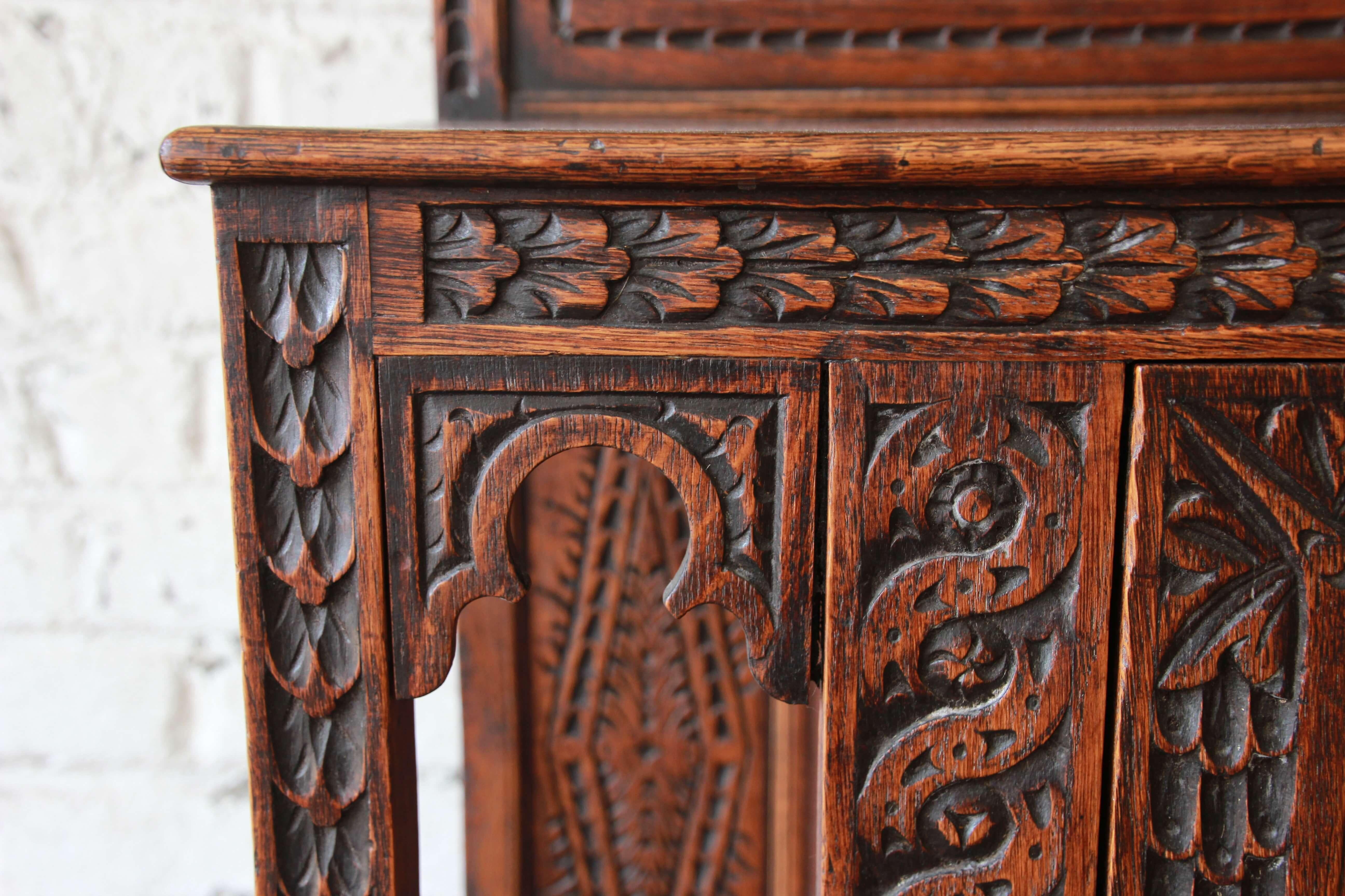 19th Century English Ornate Carved Oak Sideboard Bar Cabinet 7