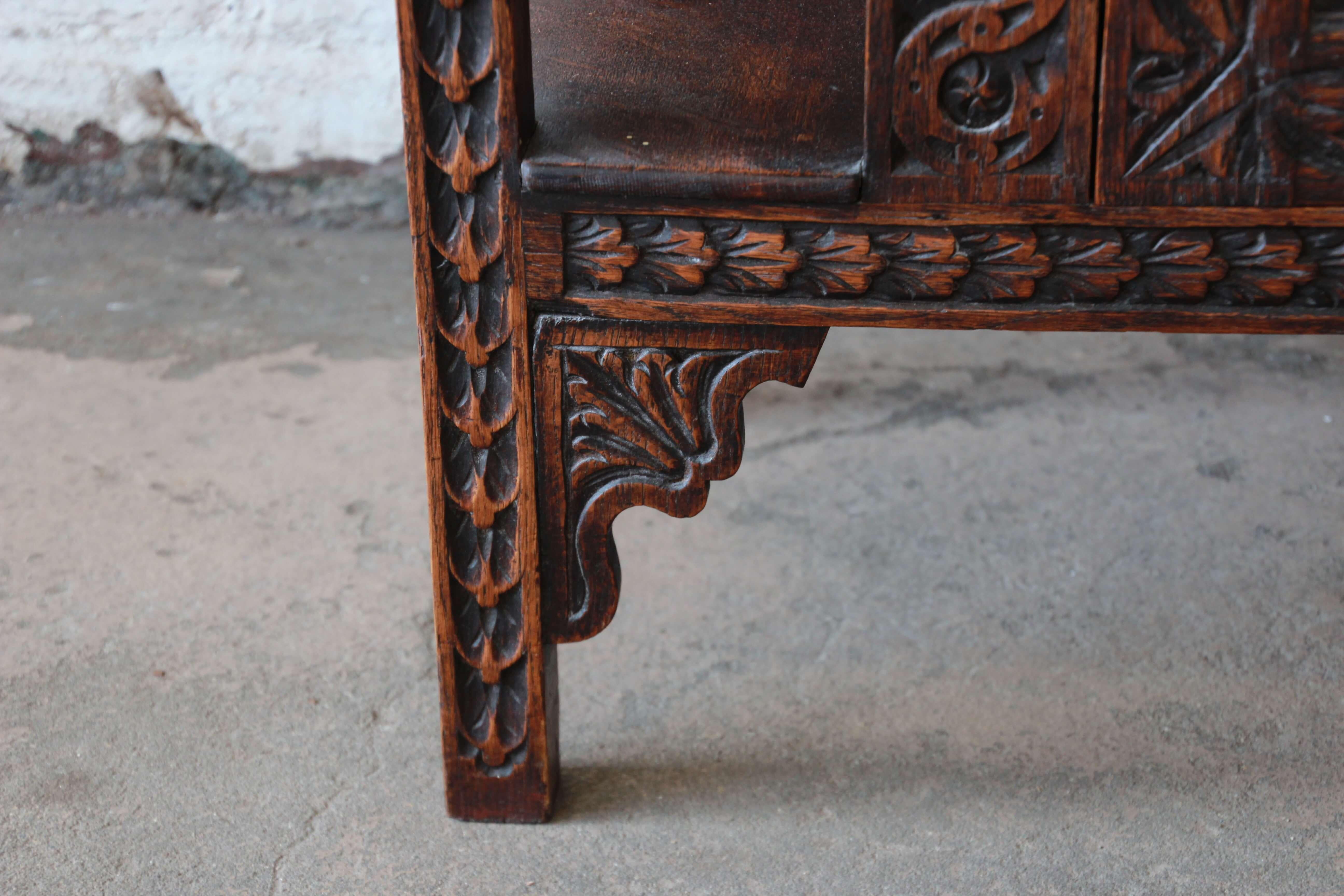 19th Century English Ornate Carved Oak Sideboard Bar Cabinet 8