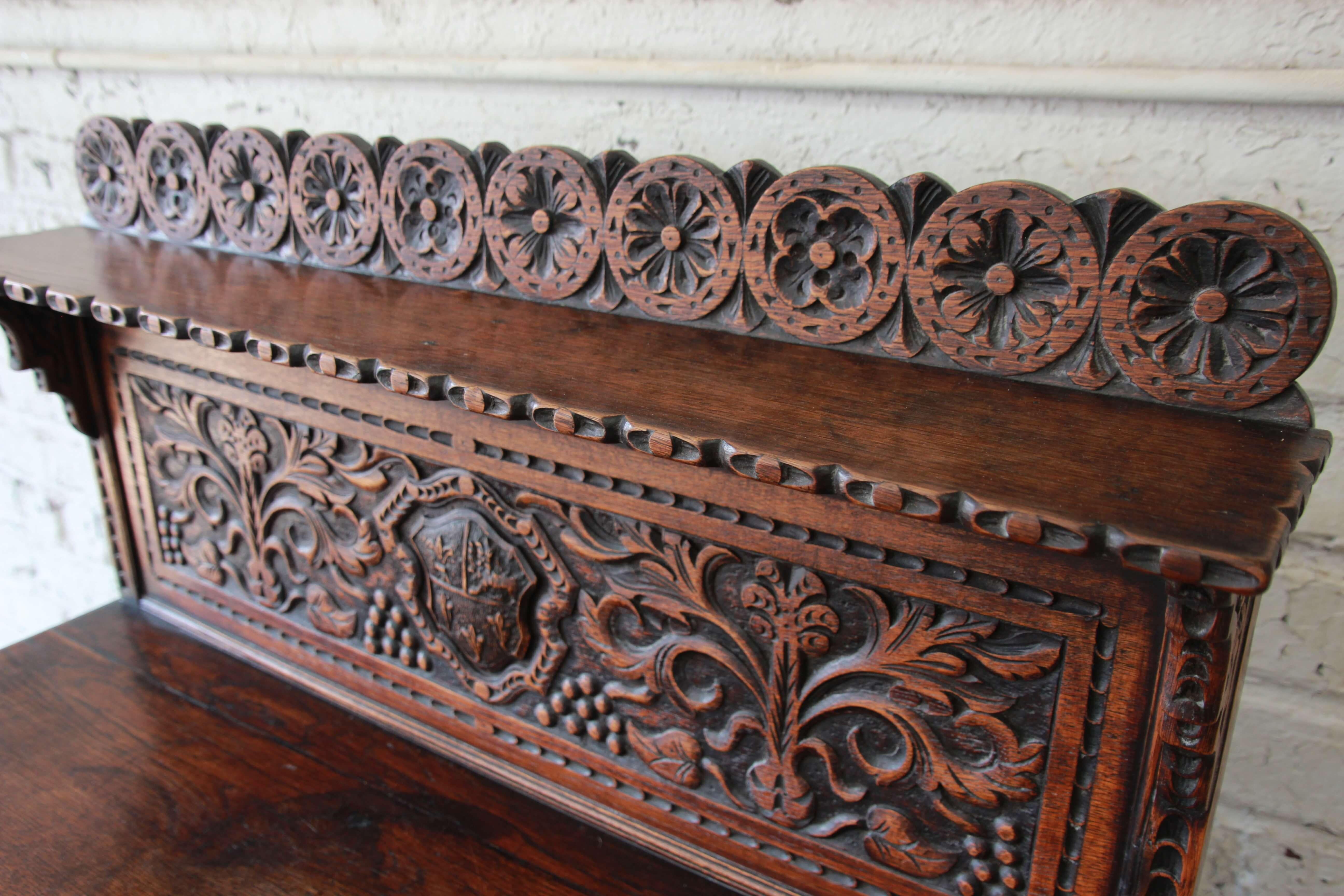 19th Century English Ornate Carved Oak Sideboard Bar Cabinet 5