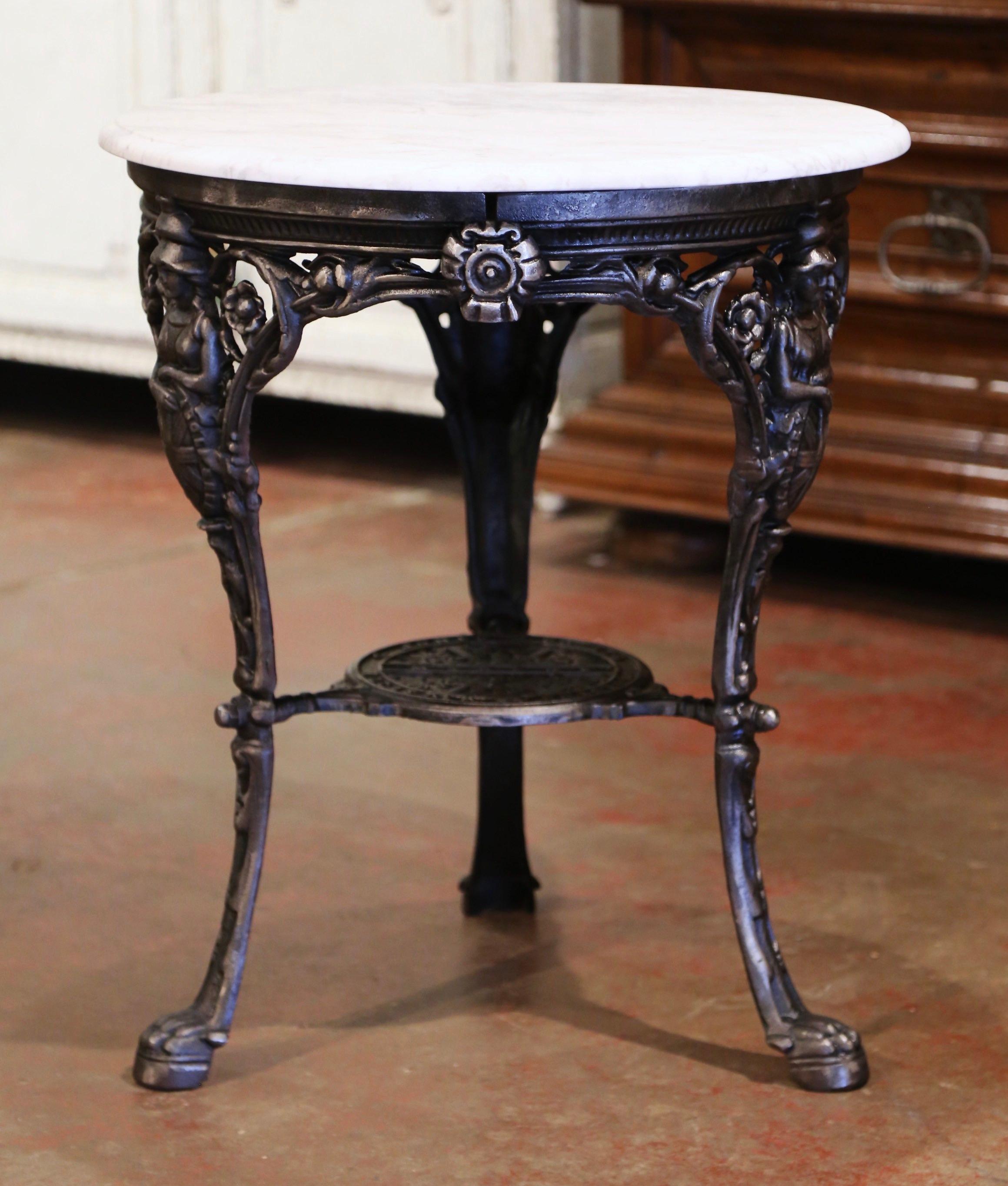 19th Century English Outdoor Polished Iron Pub Gueridon Table with Marble Top 1
