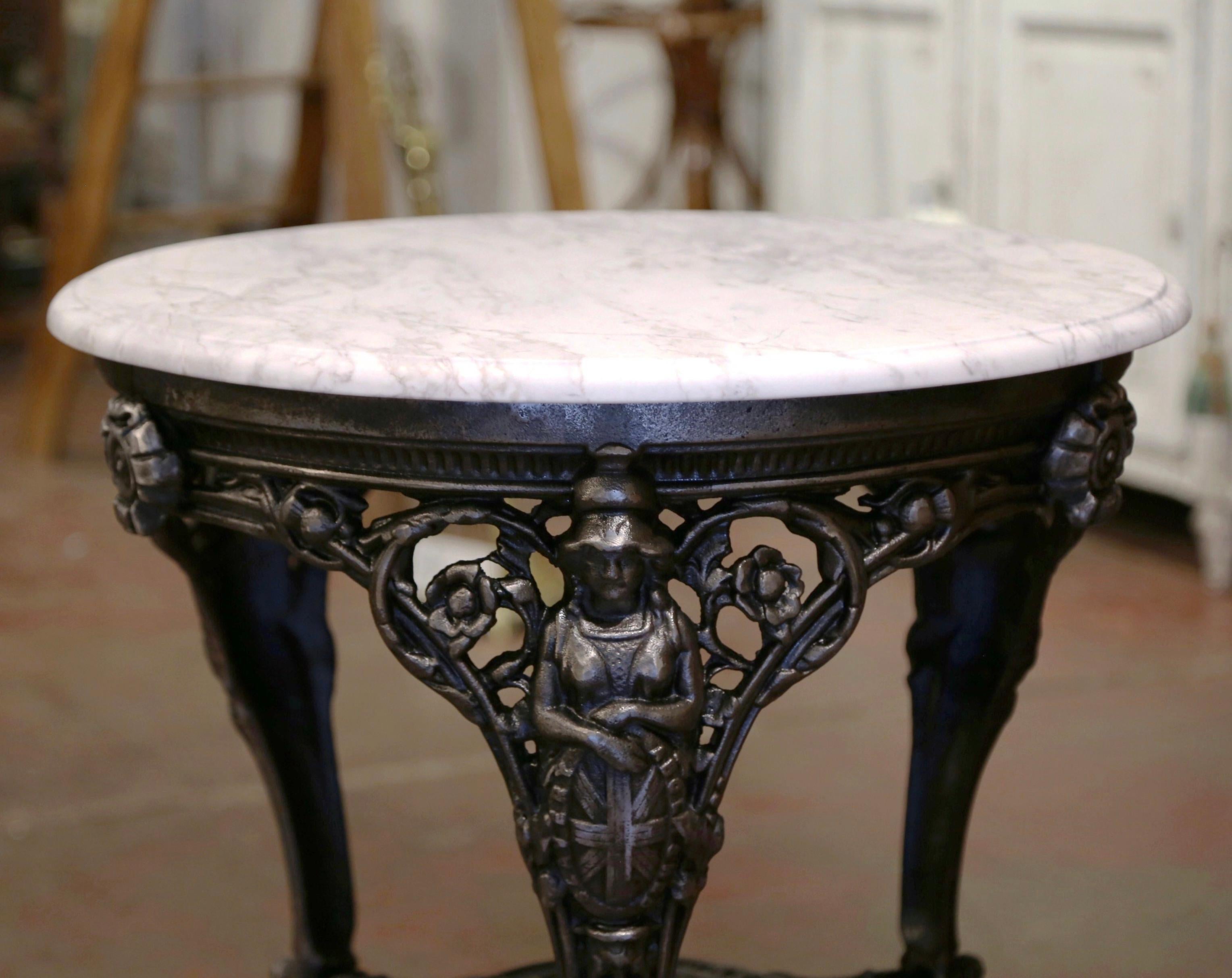 19th Century English Outdoor Polished Iron Pub Gueridon Table with Marble Top 2