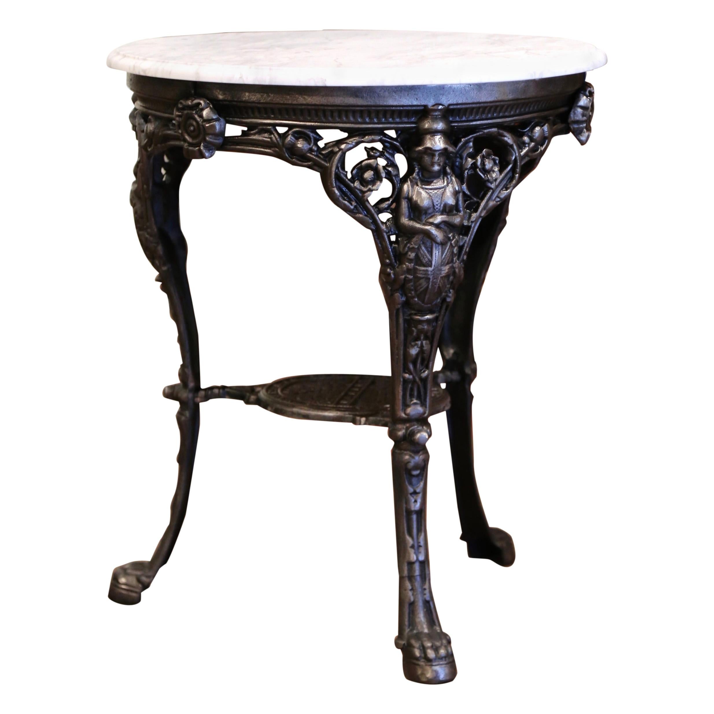 19th Century English Outdoor Polished Iron Pub Gueridon Table with Marble Top