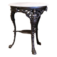 Antique 19th Century English Outdoor Polished Iron Pub Gueridon Table with Marble Top