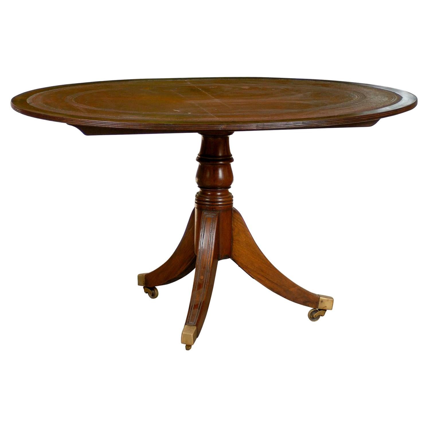 19th Century English Oval Breakfast Table with Red Leather Top For Sale