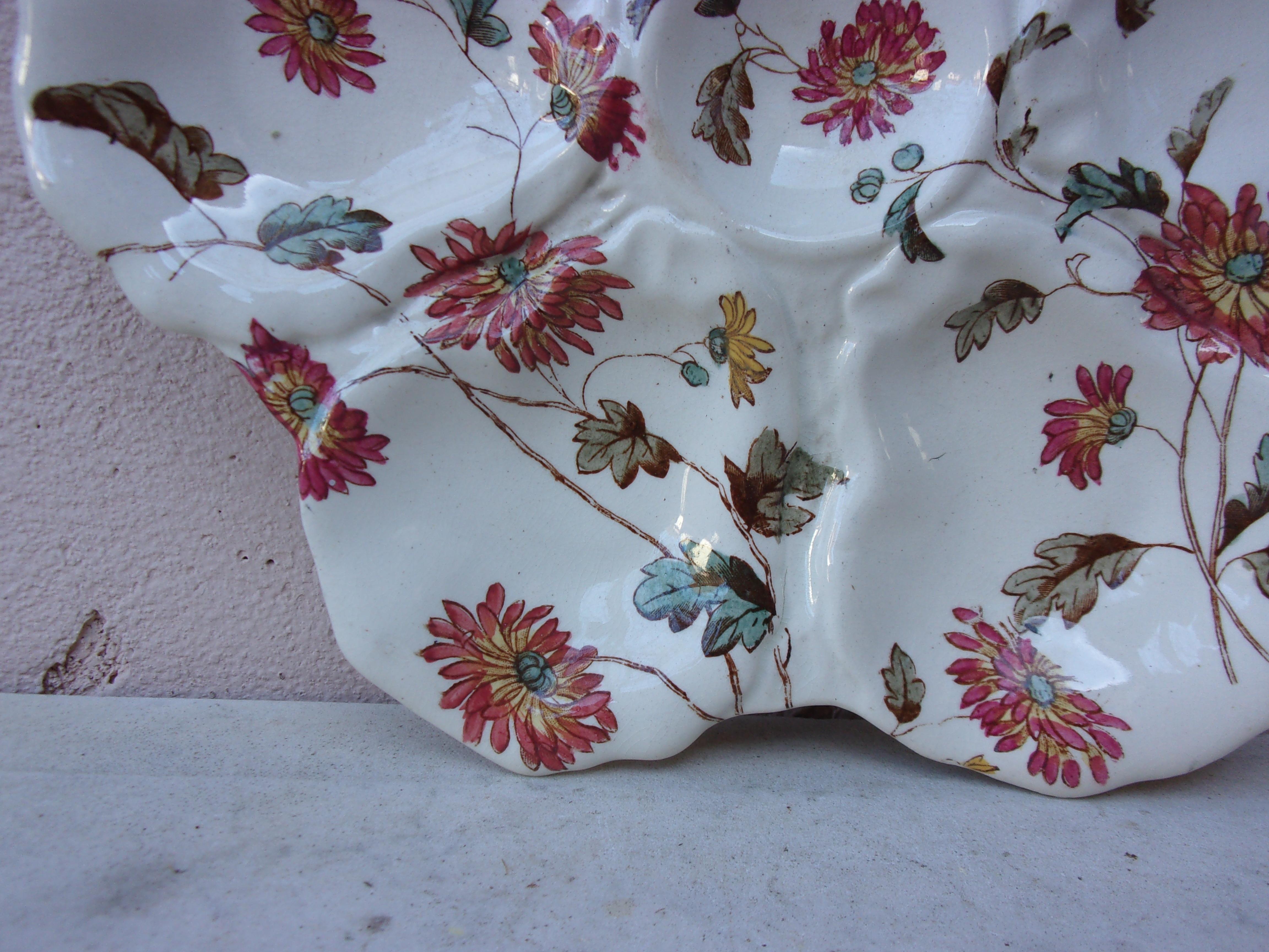 19th century English oyster plate with flowers Adderley ware.