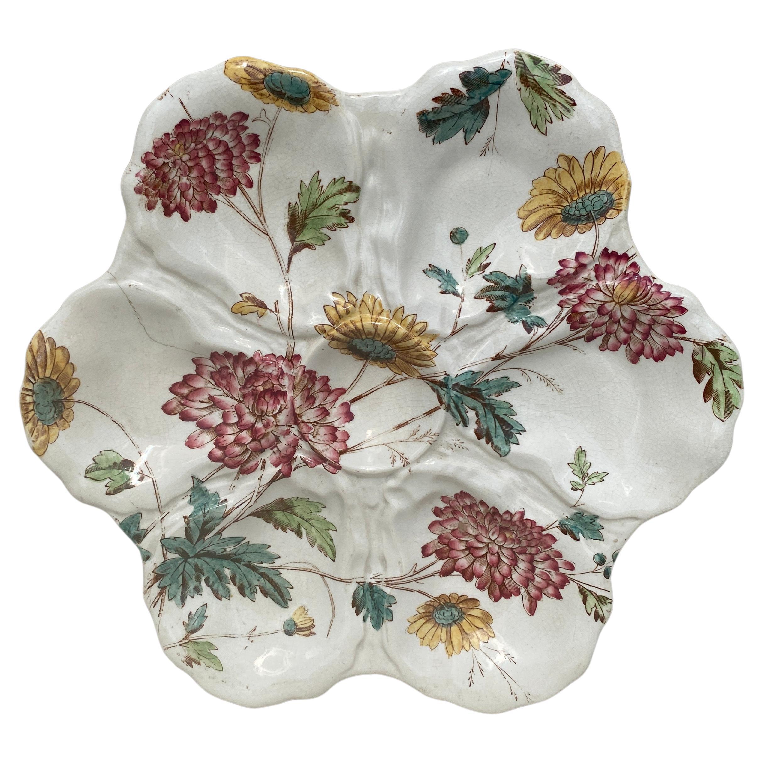 19th Century English oyster plate with flowers Adderley ware.