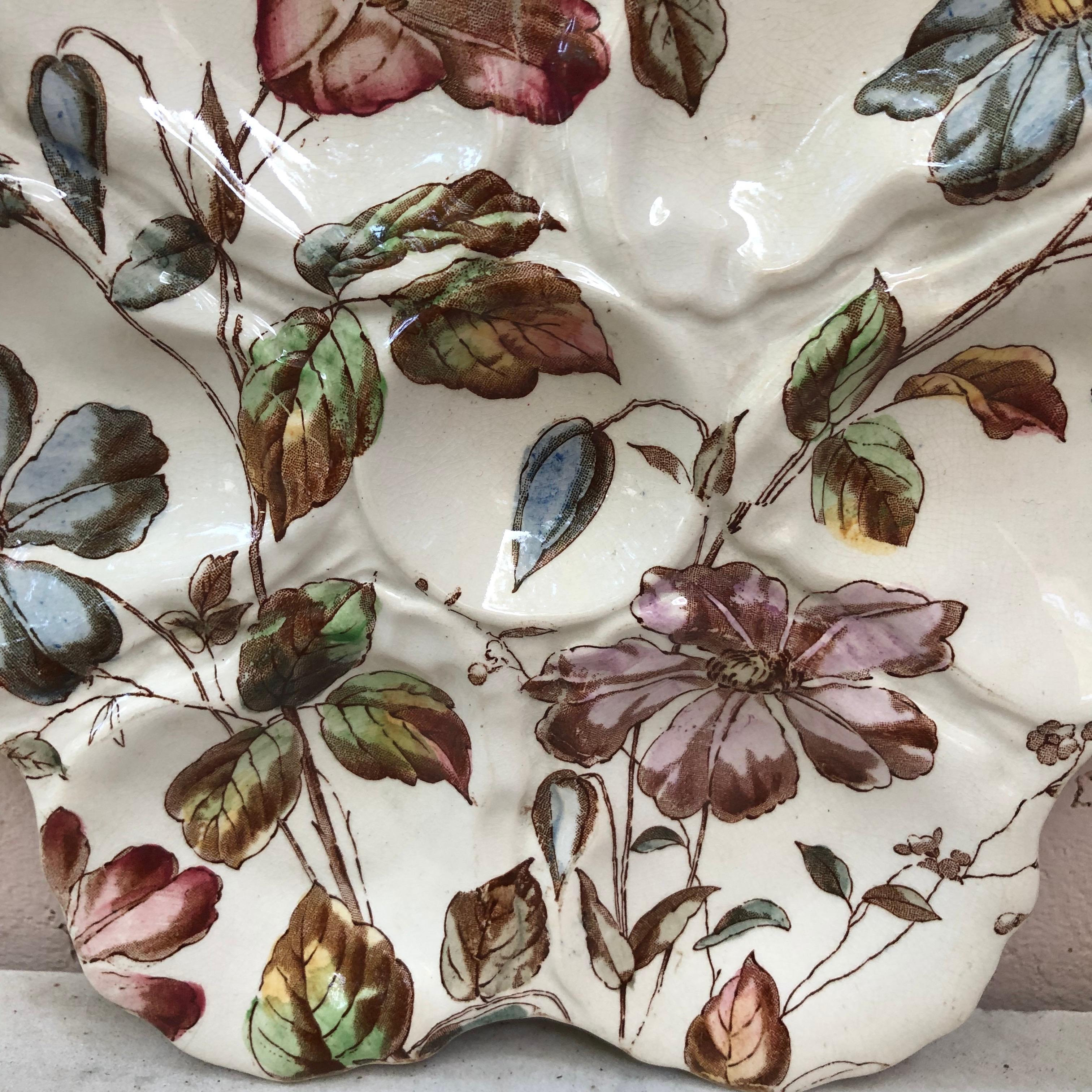 Aesthetic Movement 19th Century English Oyster Plate with Flowers Adderley