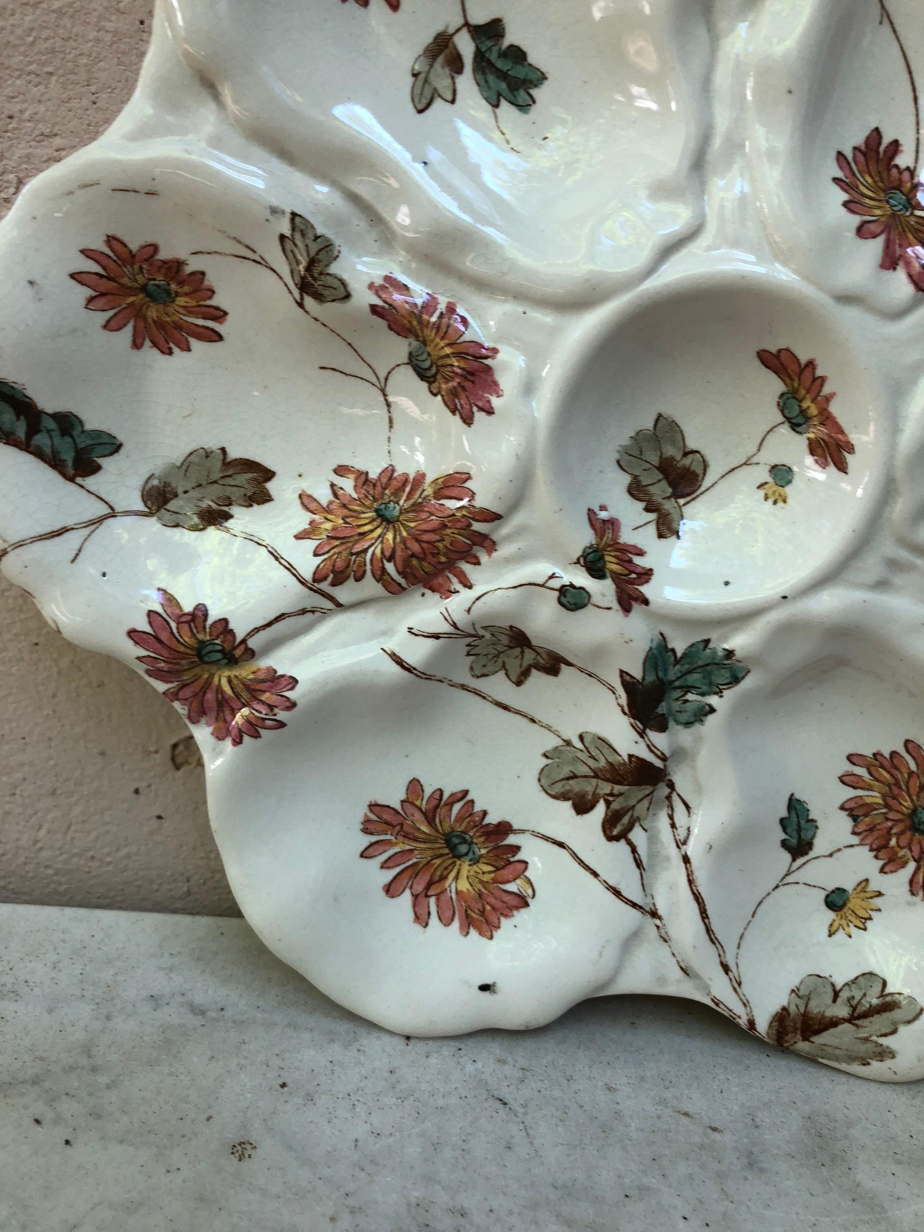 Victorian 19th Century English Oyster Plate with Flowers Adderley