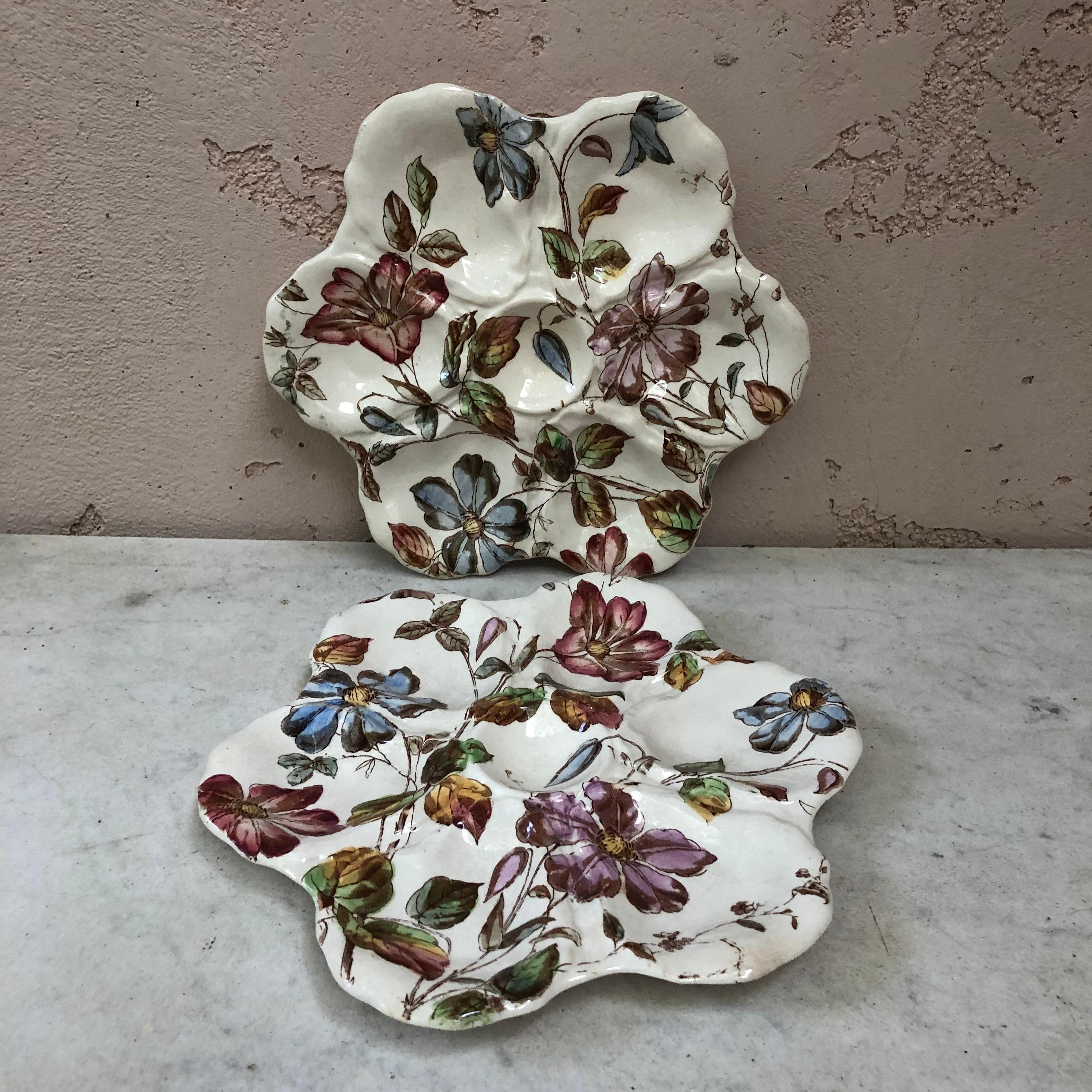 Ceramic 19th Century English Oyster Plate with Flowers Adderley