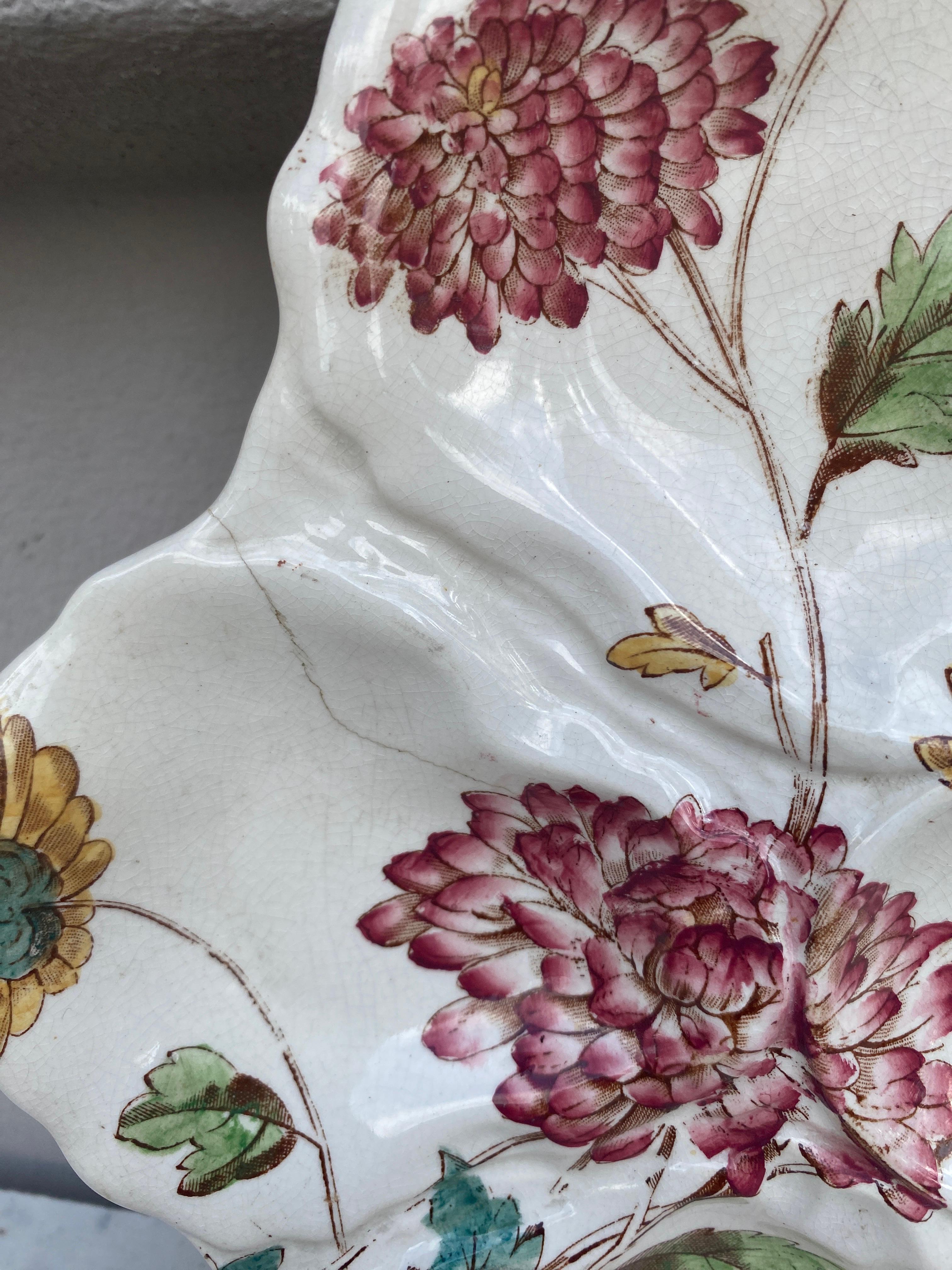 Ceramic 19th Century English Oyster Plate with Flowers Adderley For Sale