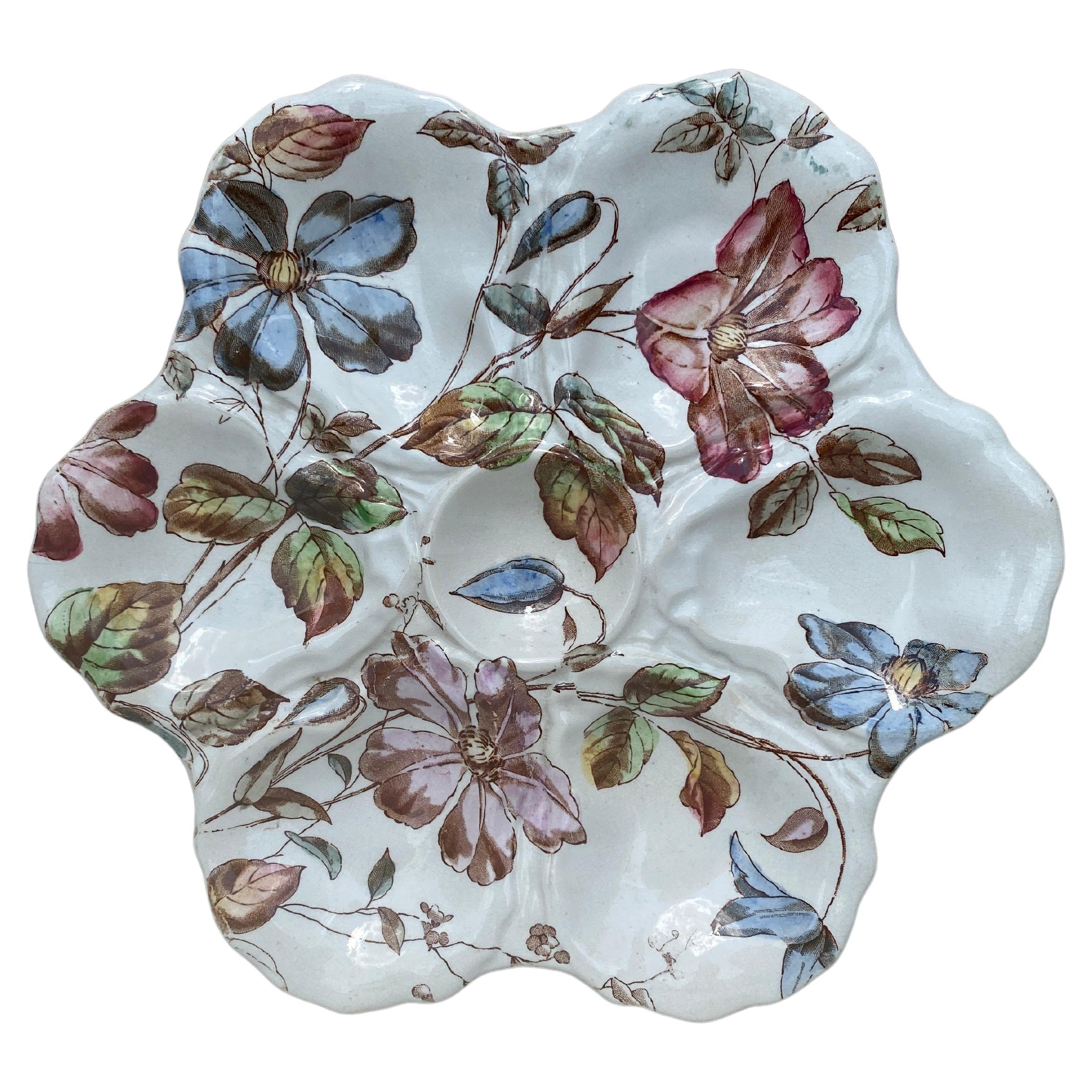 19th Century English Oyster Plate with Flowers Adderley