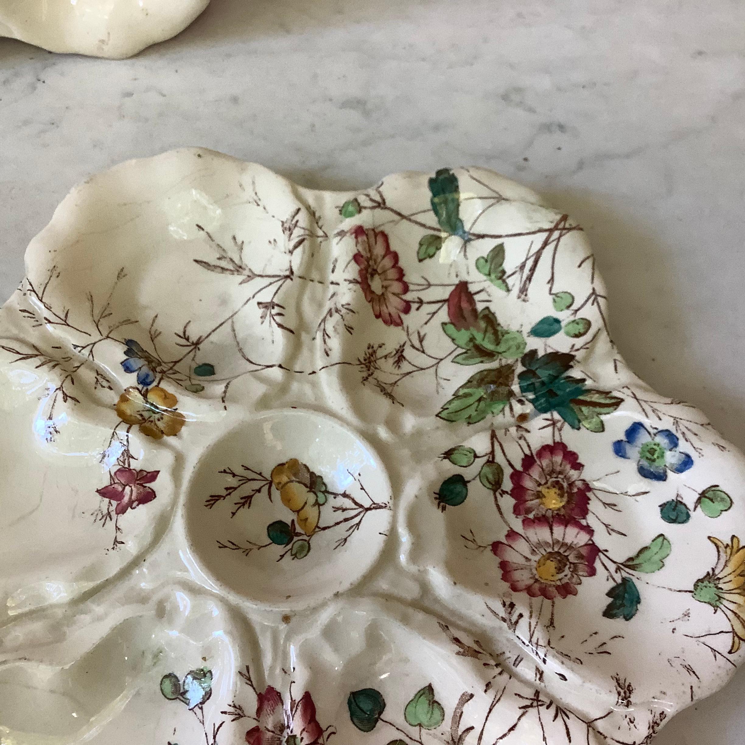 19th century English oyster plate with flowers and butterflies Adderley ware.