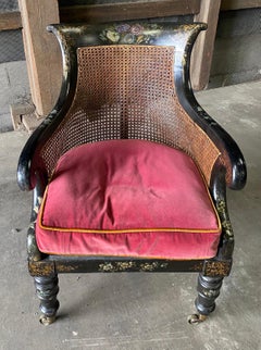 19th Century English Paint Decorated Caned Library Chair