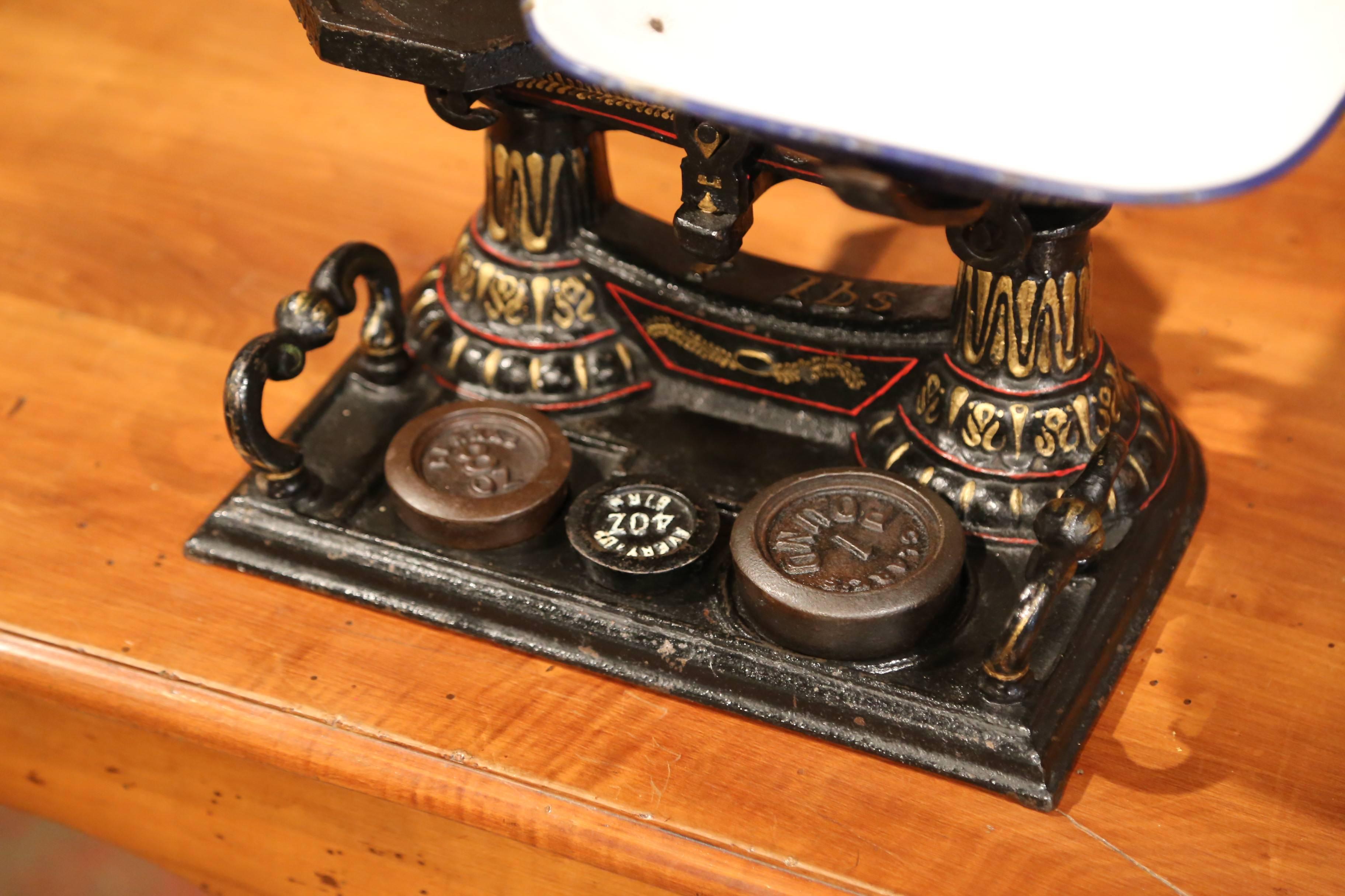 19th Century English Painted Iron Scale with Three Weights 1