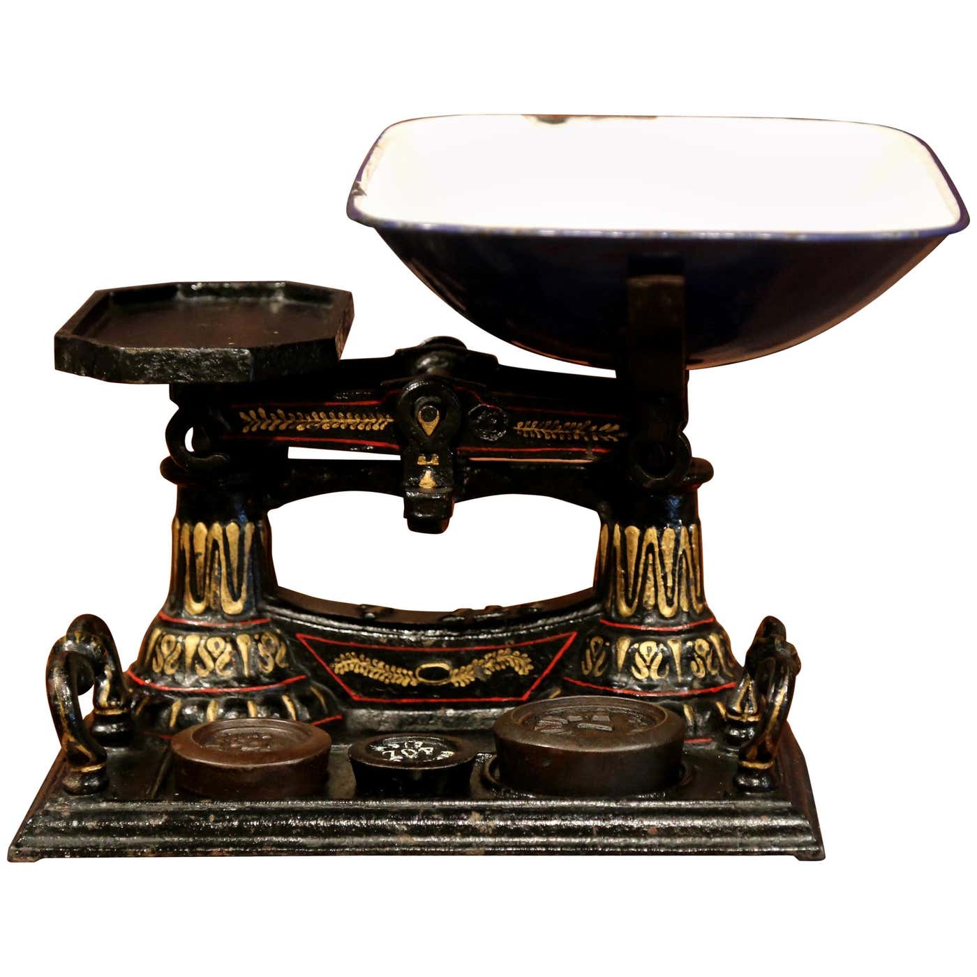 19th Century English Painted Iron Scale with Three Weights at 1stDibs