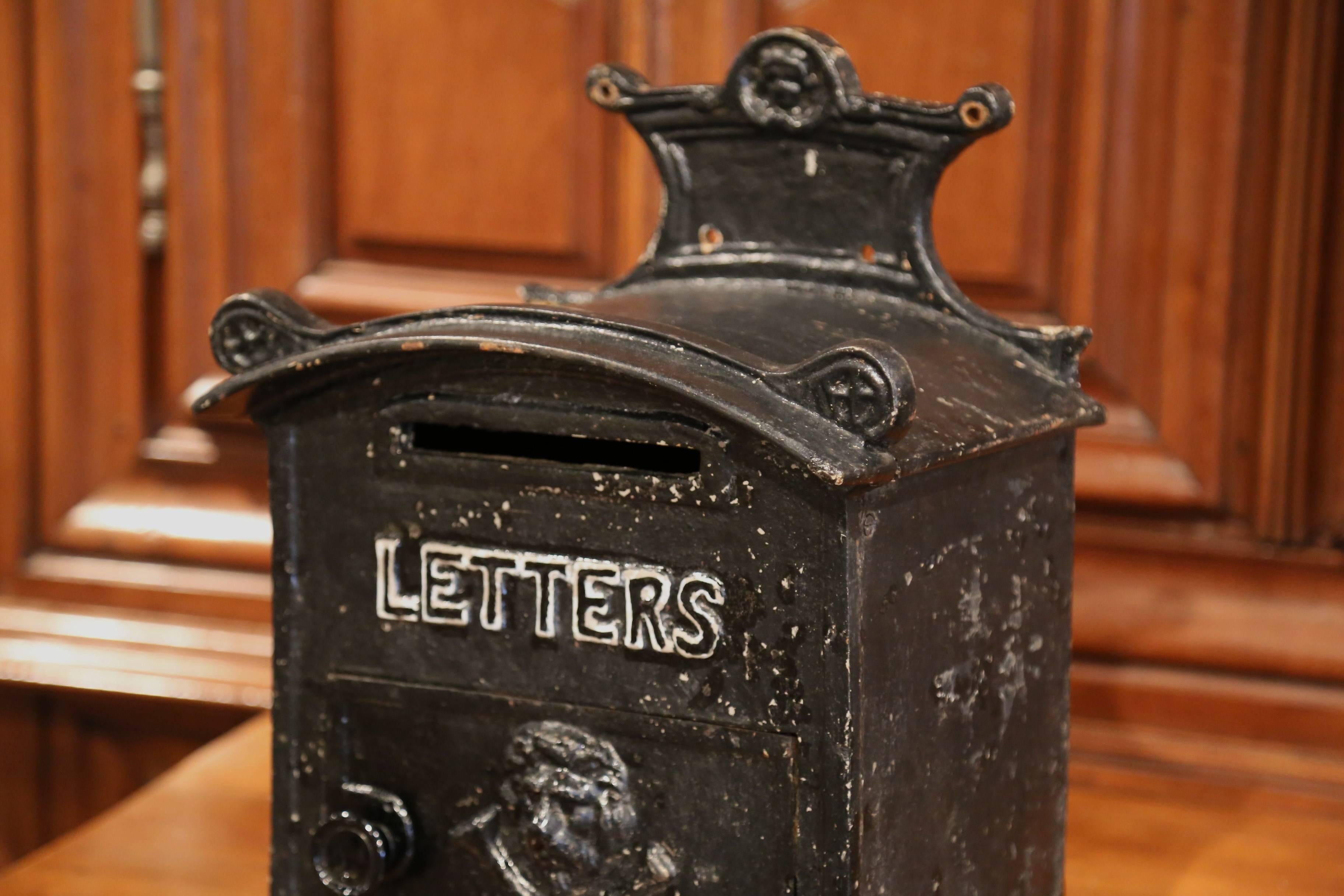19th Century English Painted Iron Wall Mailbox with Front Door and Letter Slot 1