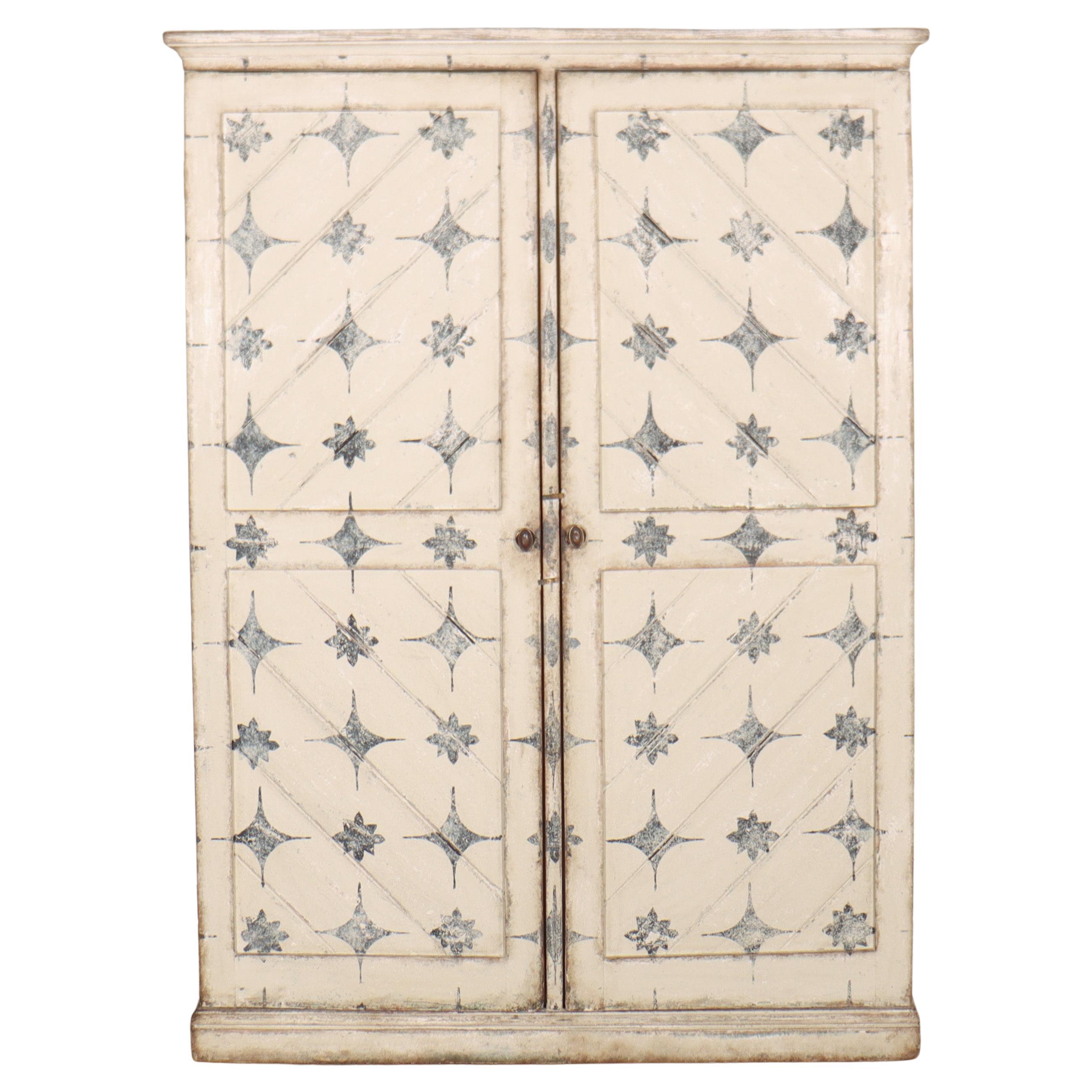 19th Century English Painted Linen Cupboard