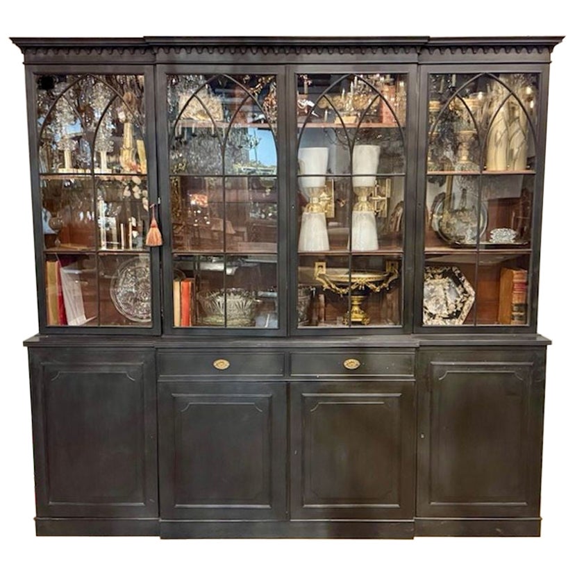 19th Century English Painted Mahogany Breakfront Cabinet