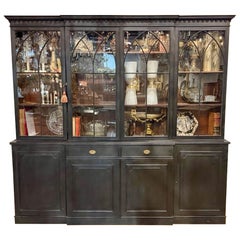 19th Century English Painted Mahogany Breakfront Cabinet