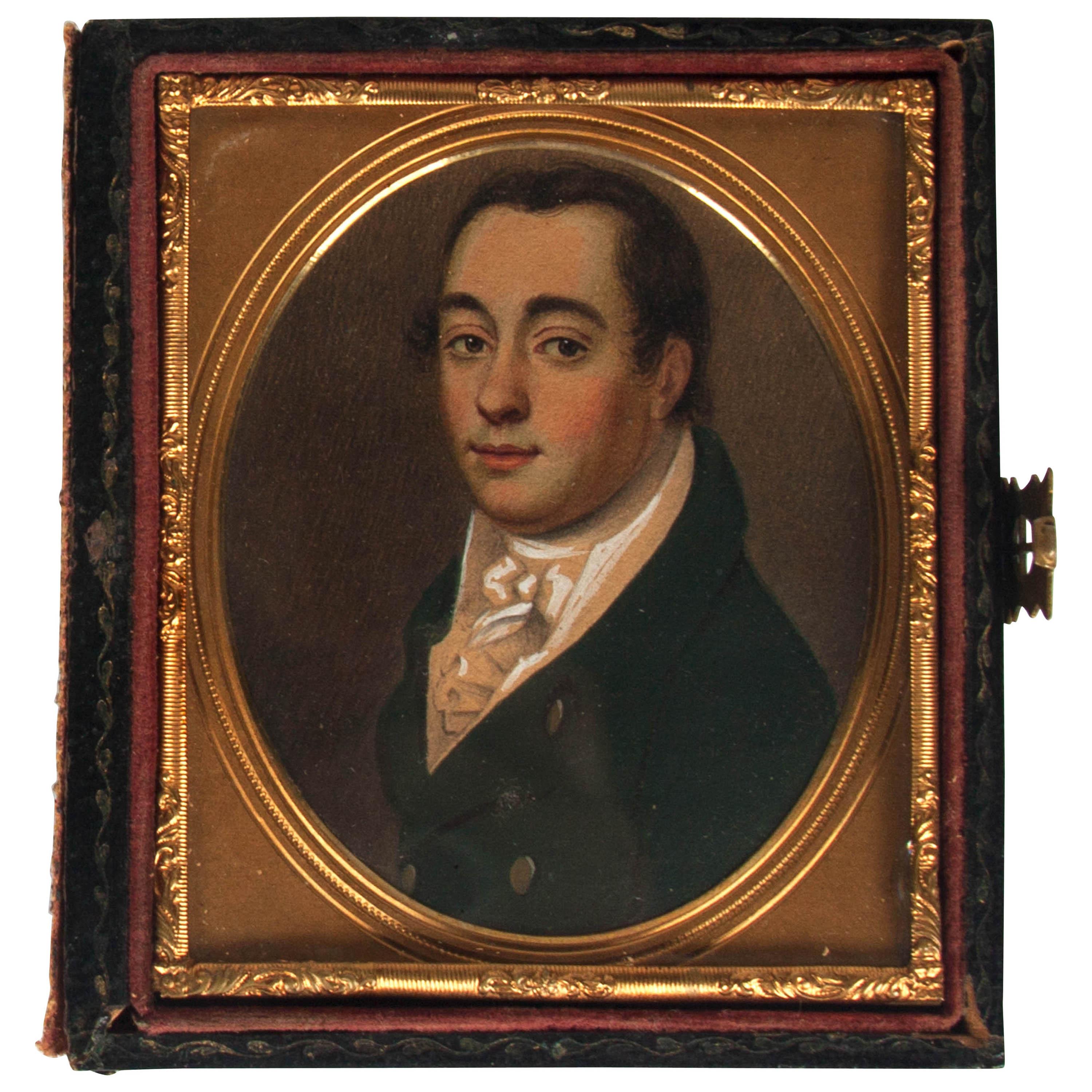19th Century English Painted Miniature Portrait Signed by Chester Dennery
