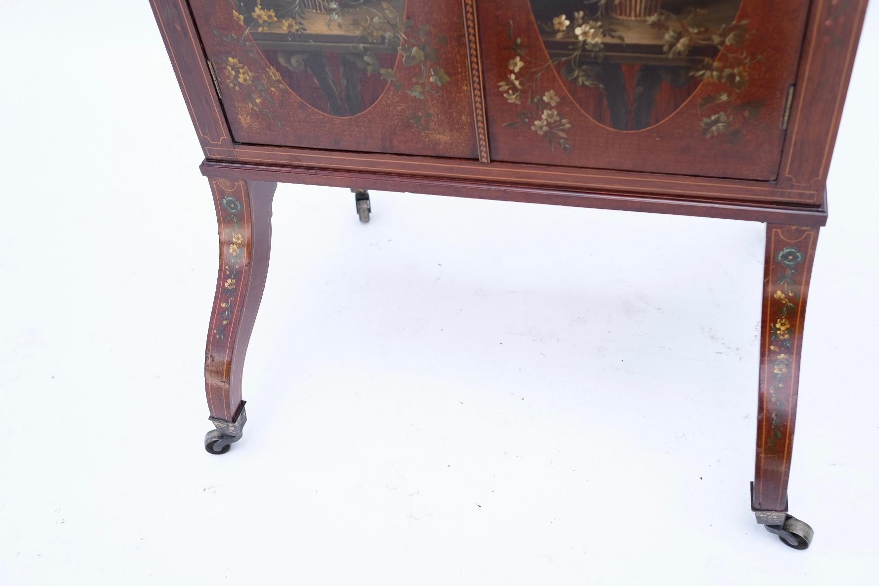 Hand-Painted 19th Century English Painted Satinwood Drop-Front Desk