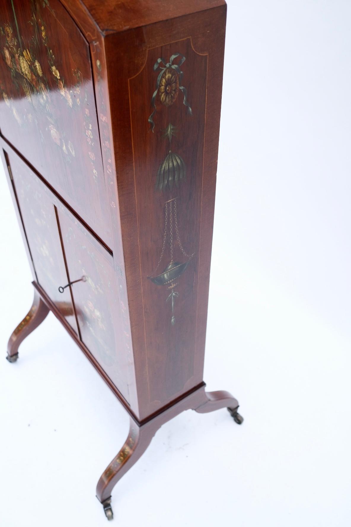 19th Century English Painted Satinwood Drop-Front Desk In Excellent Condition In Los Angeles, CA