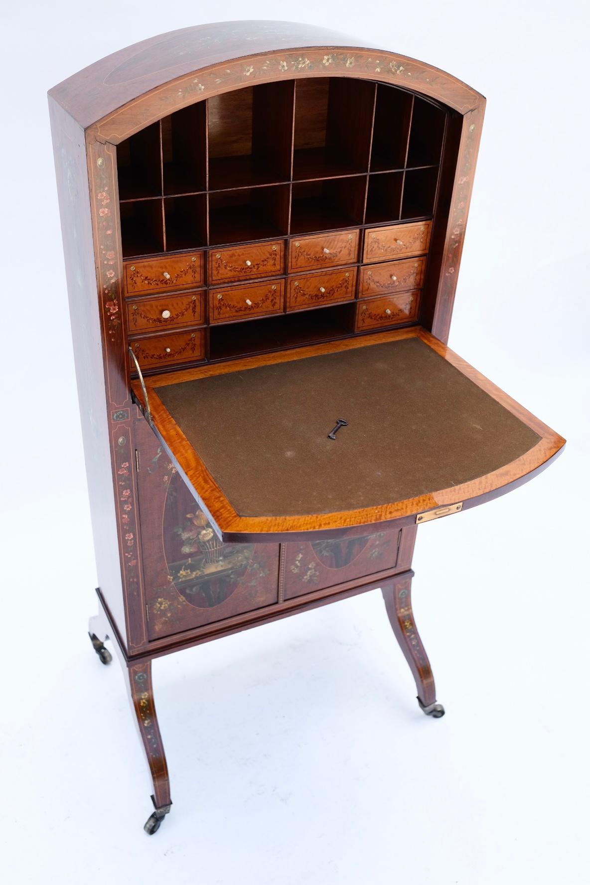 19th Century English Painted Satinwood Drop-Front Desk 4