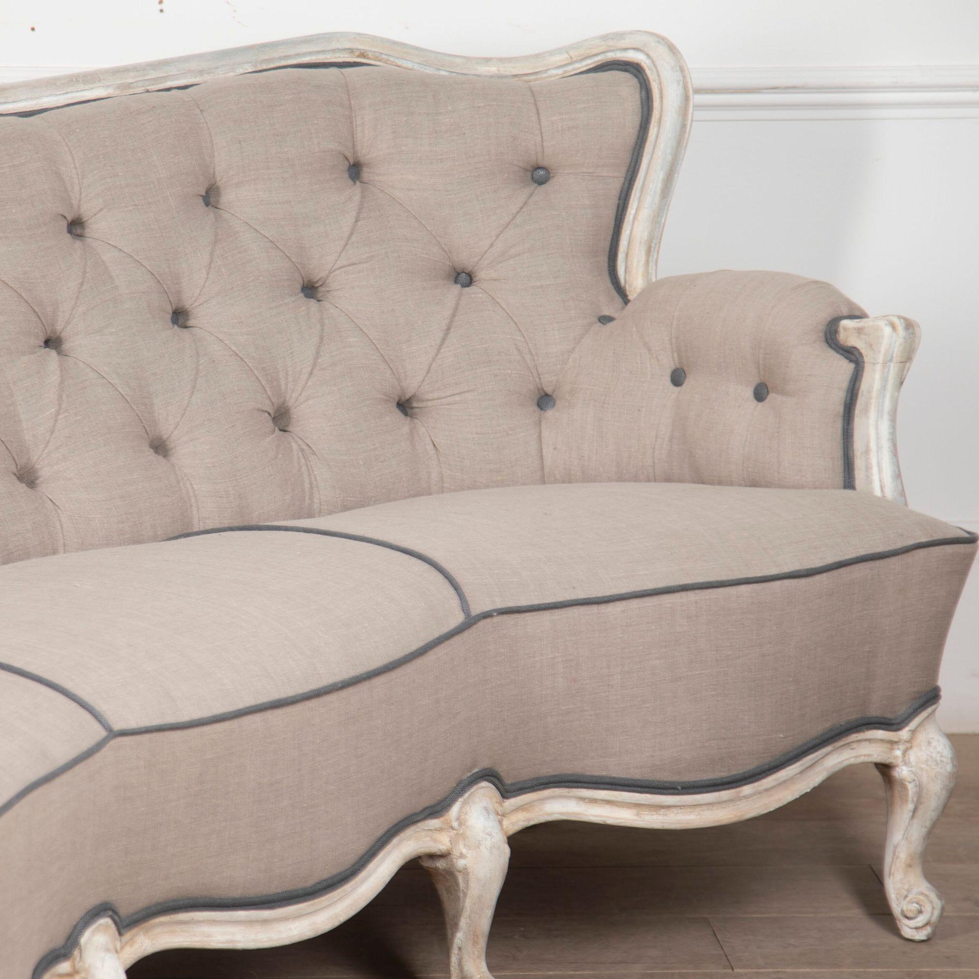 Linen 19th Century English Painted Settee For Sale