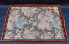 19th Century English Painted Wicker Tray with Original Ikat Textile under Glass