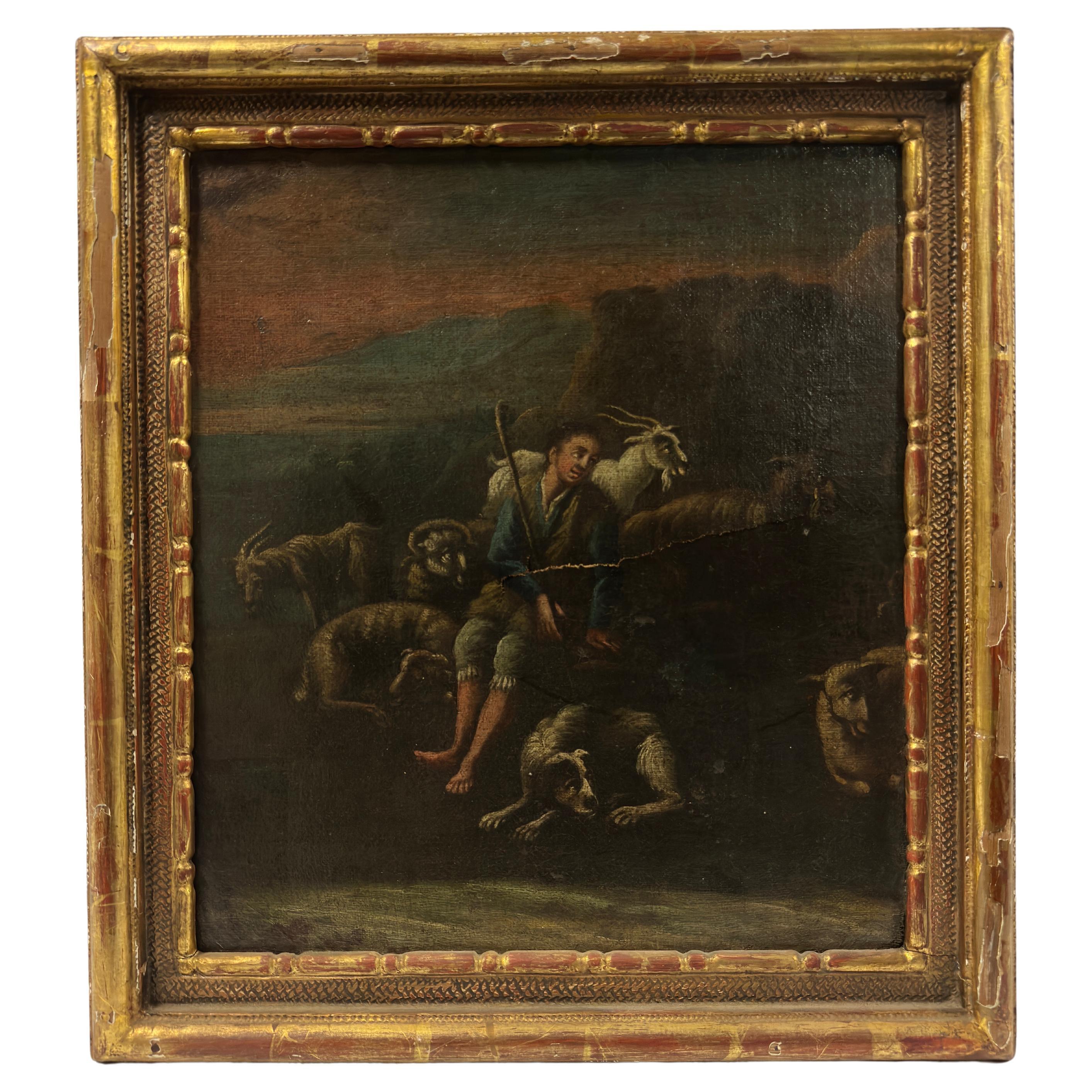 Peinture anglaise du 19e siècle intitulée "The Shepherd" (Le berger)