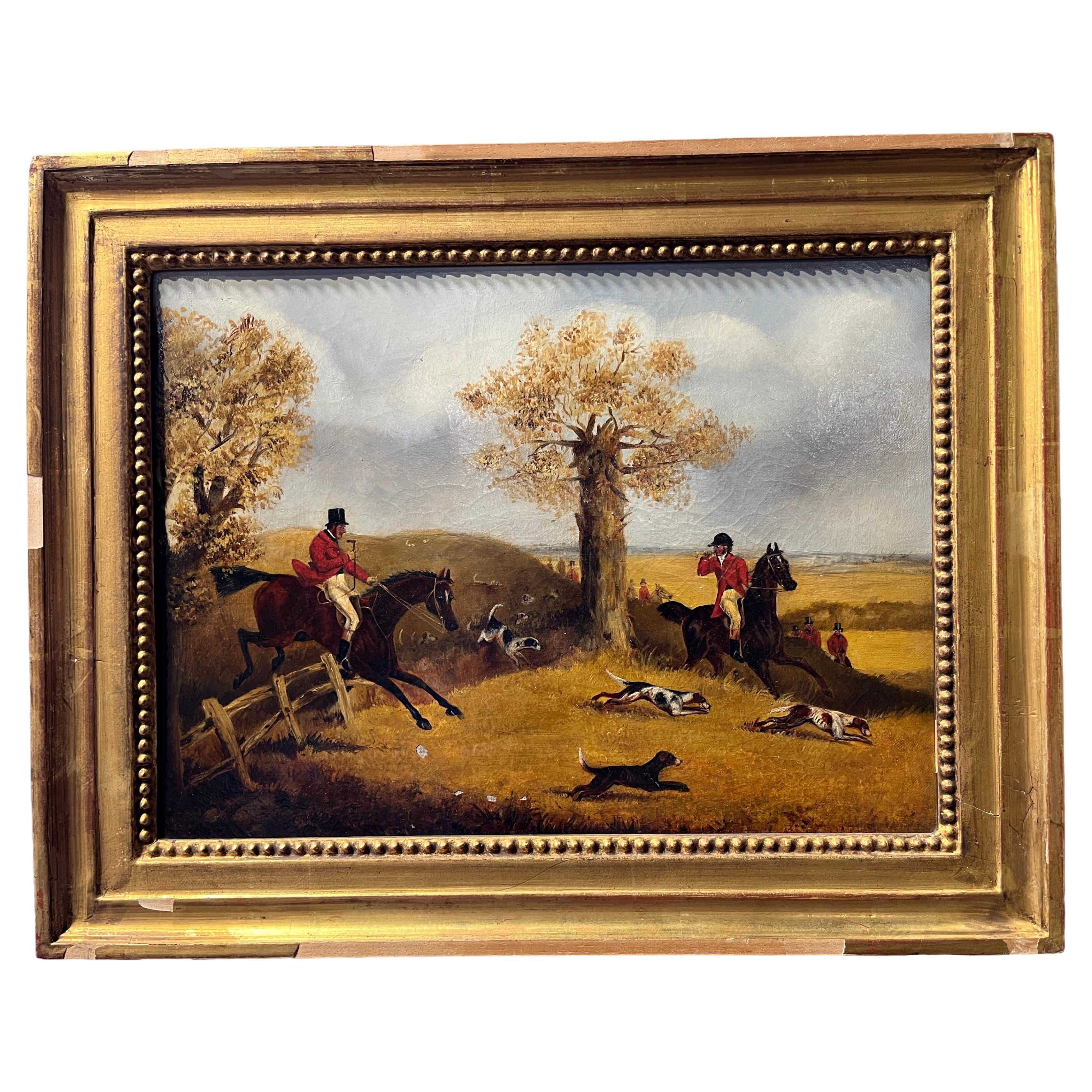 19th Century English Painting "Fox Hunting" For Sale