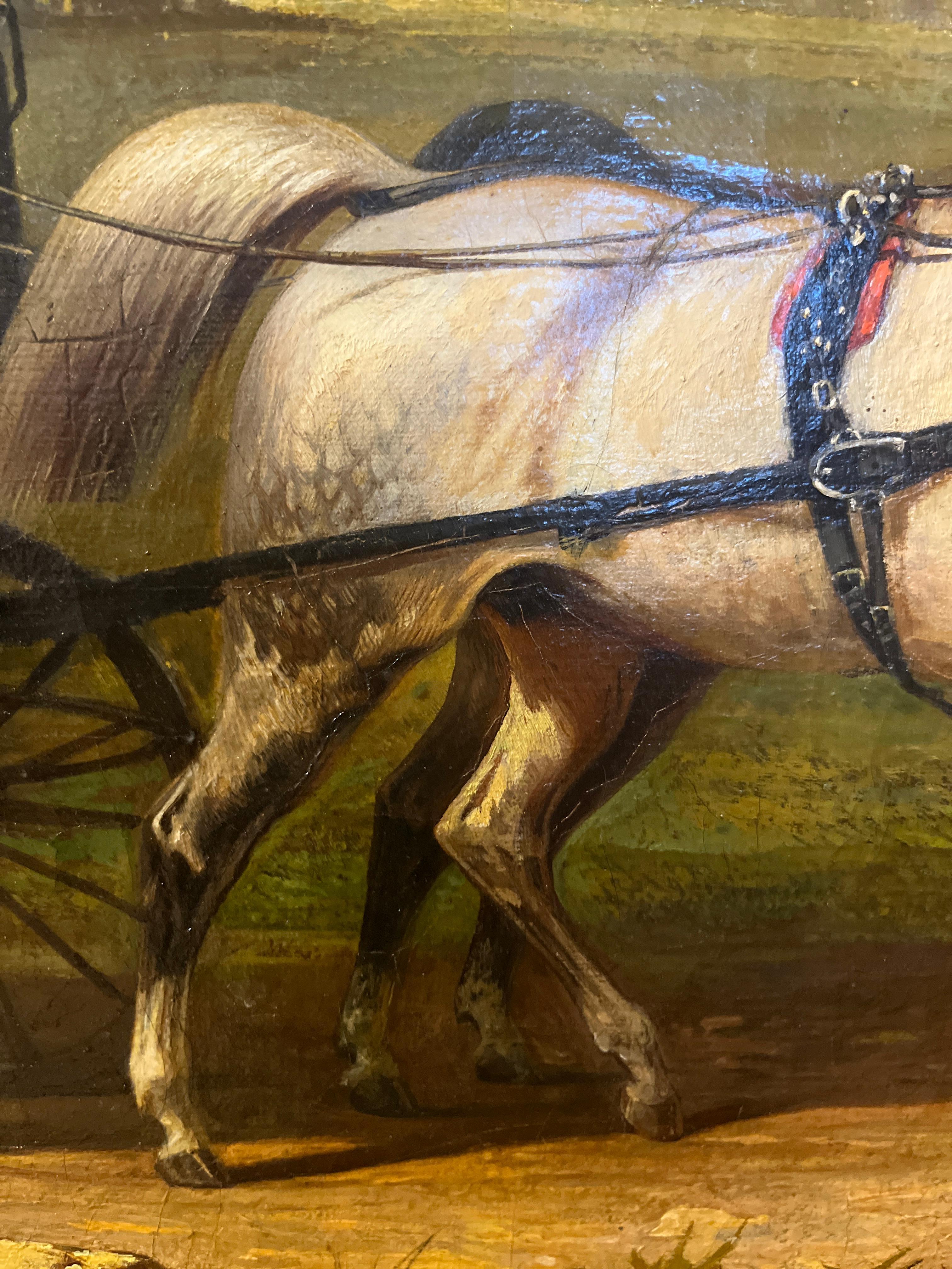 Romantique Peinture anglaise du 19e siècle Hitch contre paysage par Tom Drake en vente