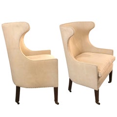 19th Century English Pair of Barrel Back Wing Chairs