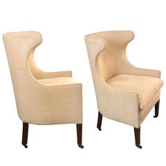 19th Century English Pair of Barrel Back Wing Chairs