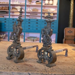 19th Century English Pair of Bronze Fireplace Firedogs Andiron