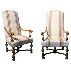 19th Century English Pair of High-Backed Armchairs Newly Upholstered