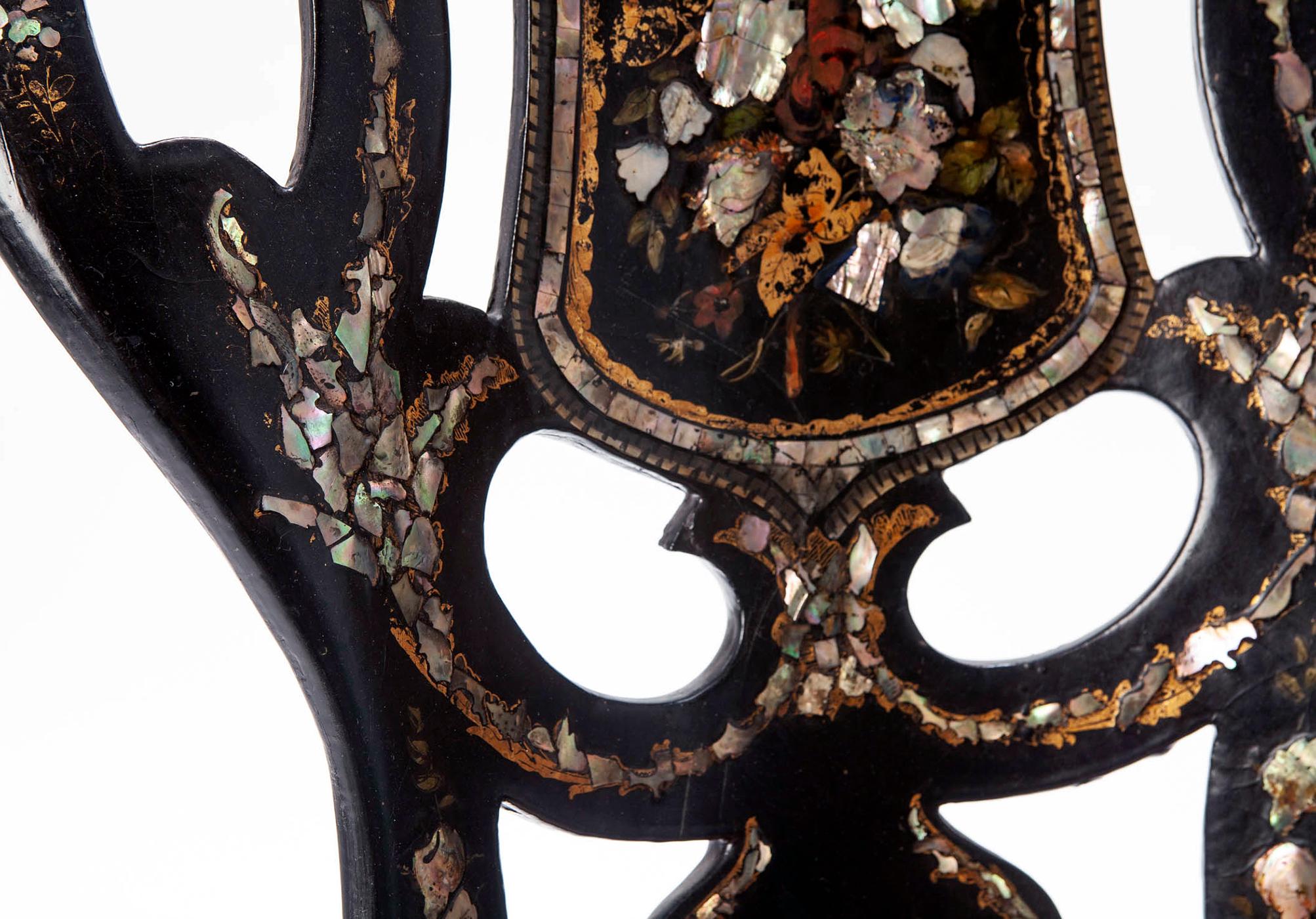 19th Century English Papier Mâché Mother of Pearl Inlaid Chair 4