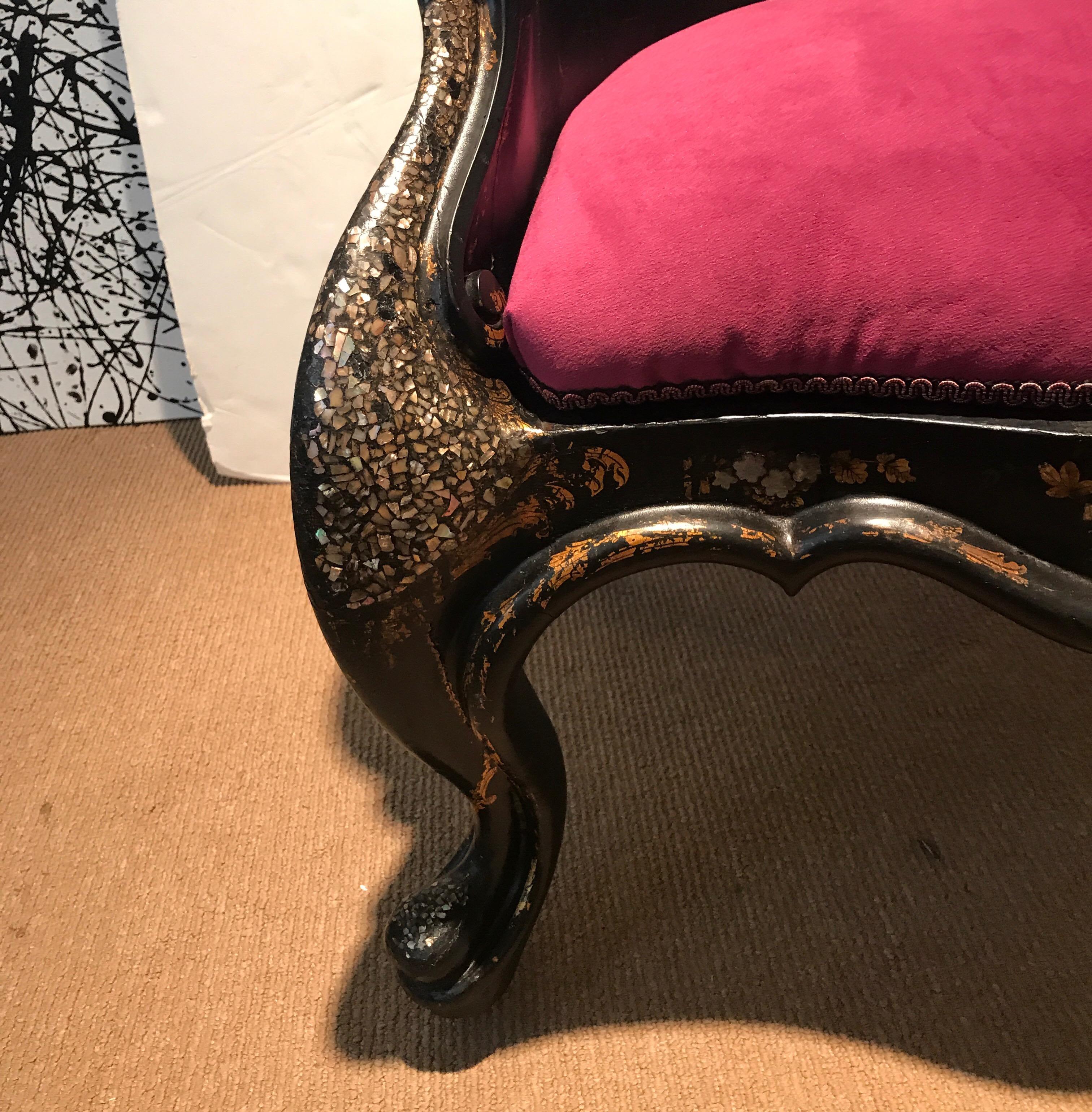 19th Century English Papier Mâché Mother of Pearl Inlaid Chair For Sale 5
