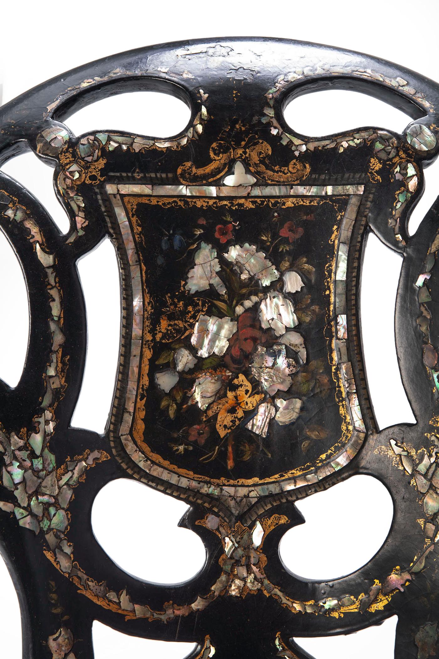 19th Century English Papier Mâché Mother of Pearl Inlaid Chair 3