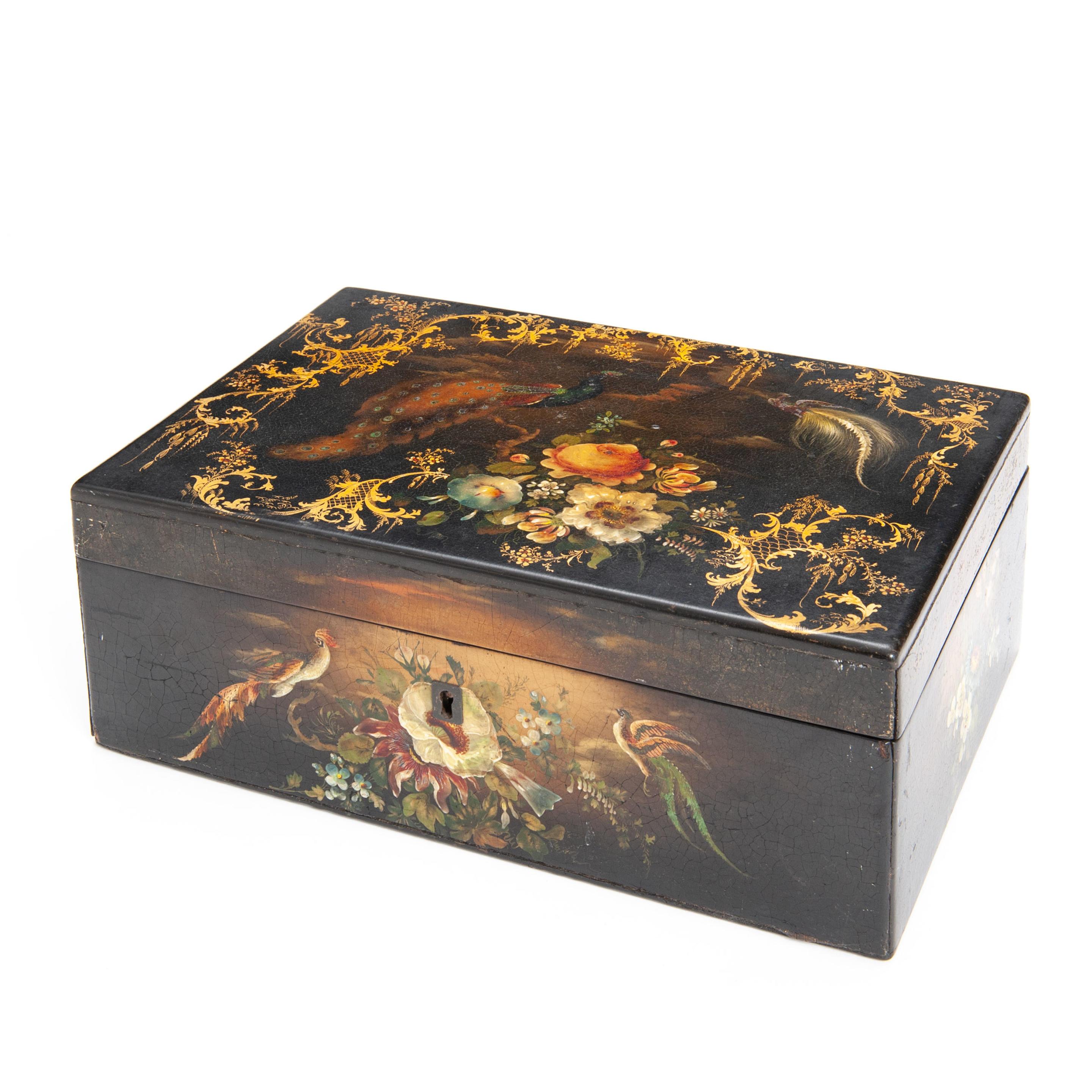 Paper 19th Century English Papier Mache Sewing Box For Sale