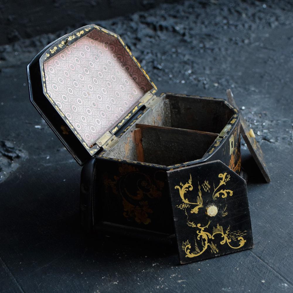 19th Century English Papier Mache Tea Caddy 1