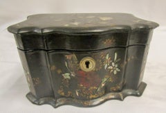 Caddie en papier mâché anglais du 19ème siècle avec incrustation d'ormeau