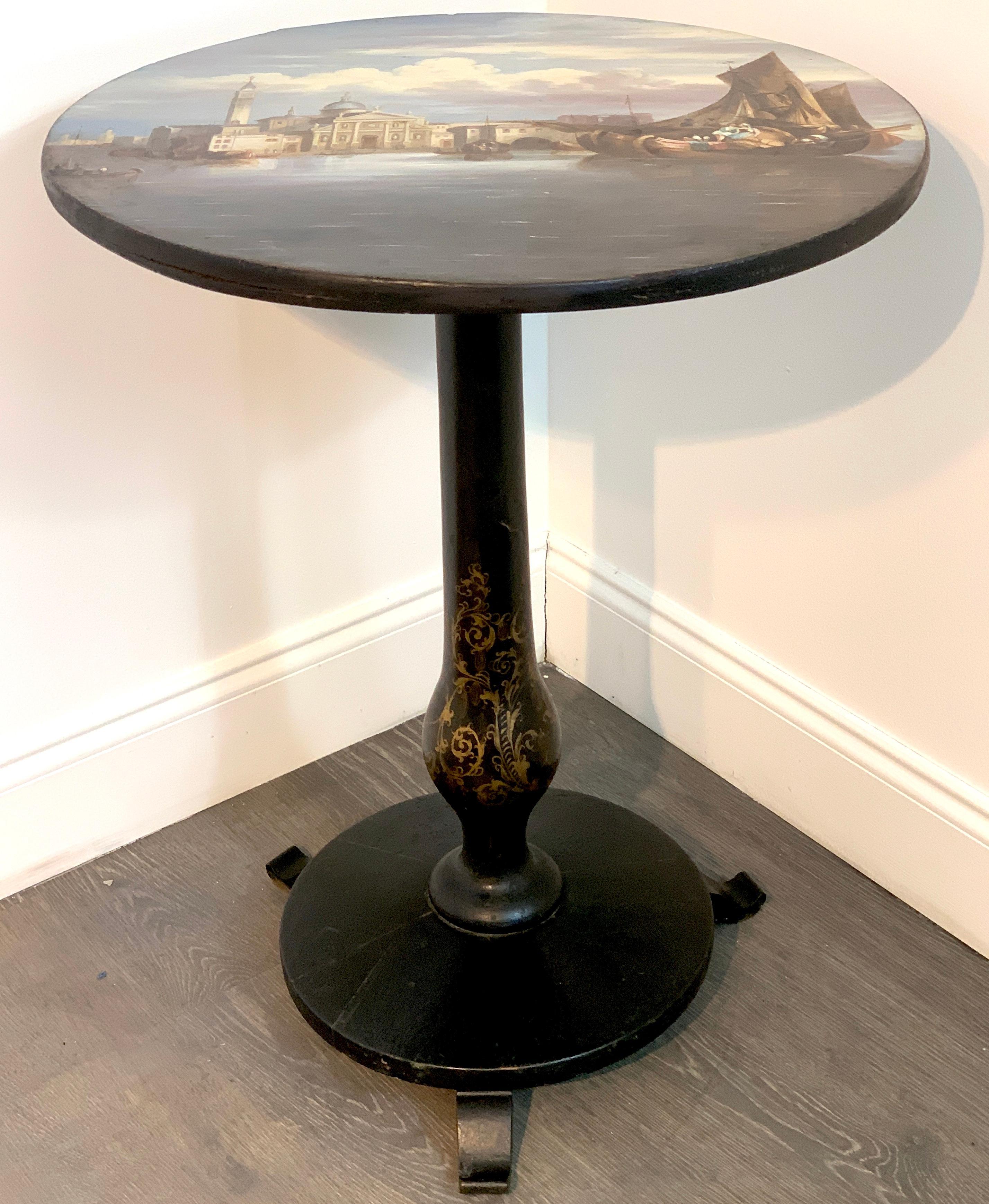 19th Century English Papier-mâché Tilt-Top Table View of St Marks Square For Sale 2