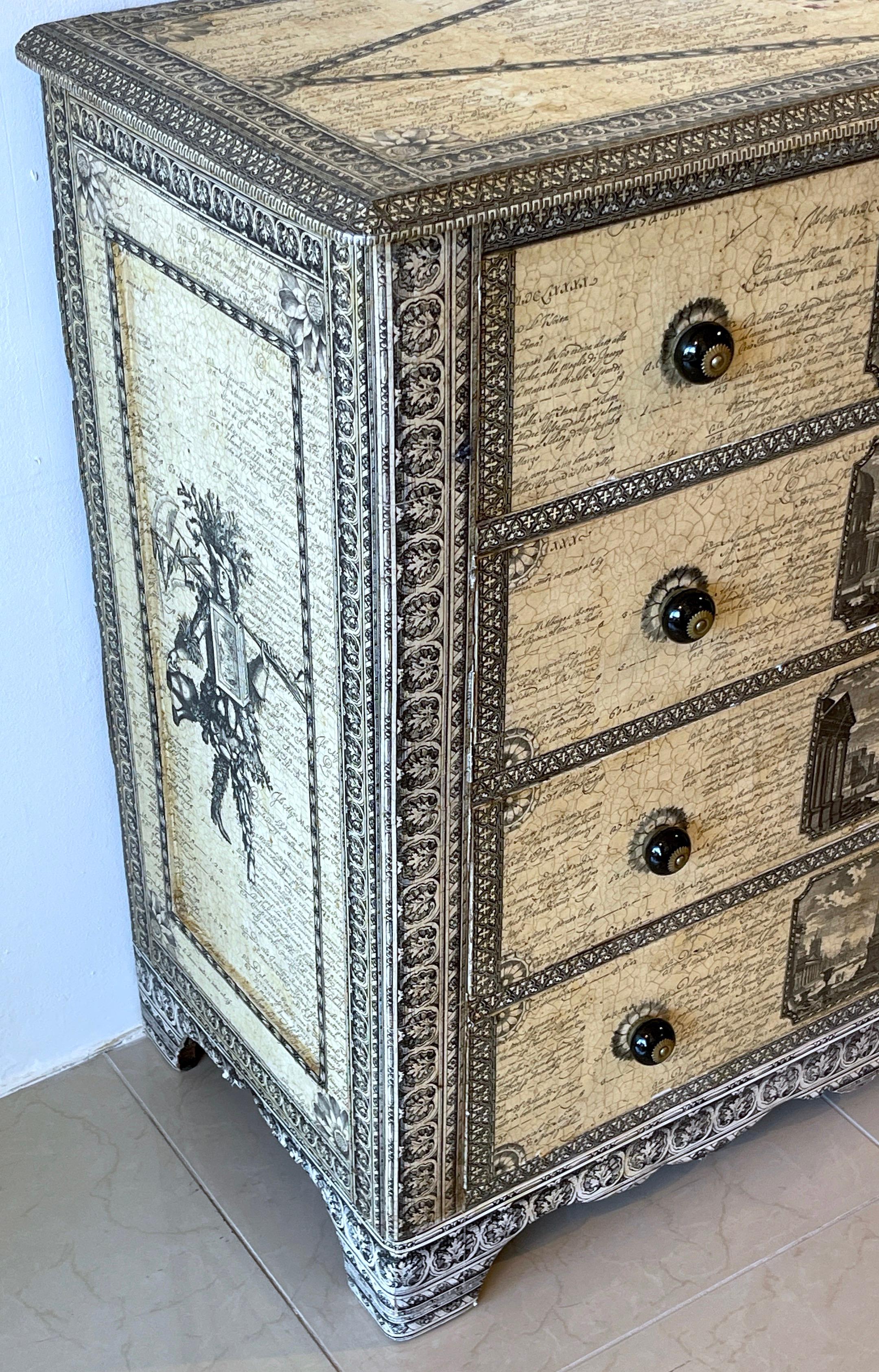 19th Century English Parchment Piranesi Style Decoupage Chest of Drawers  4