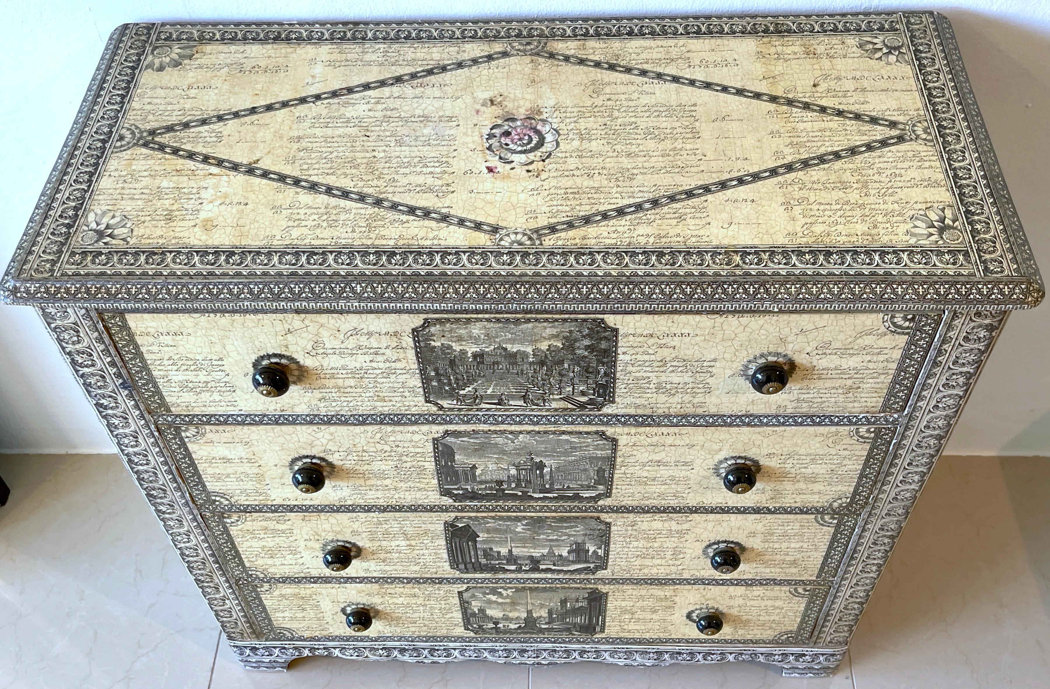 19th Century English Parchment Piranesi Style Decoupage Chest of Drawers  5