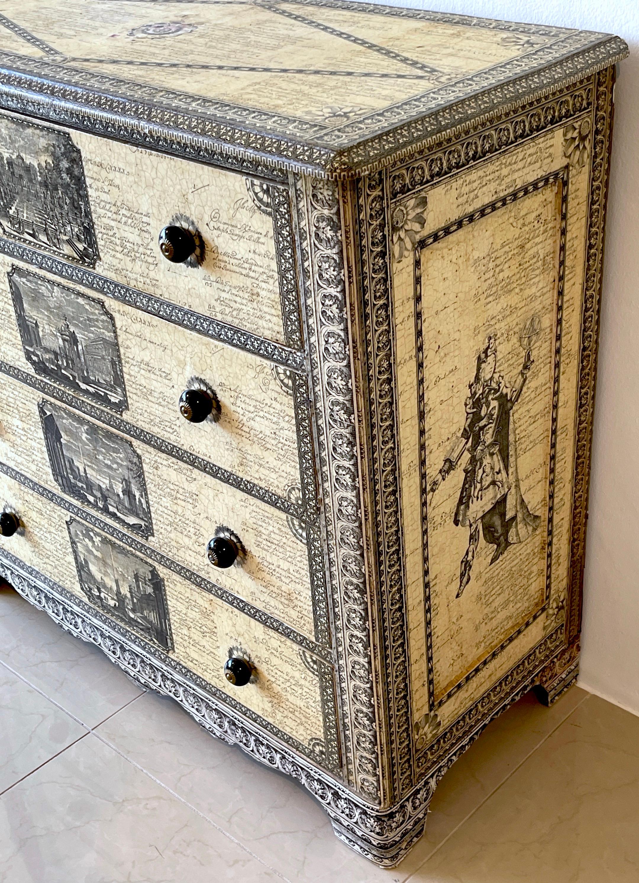 19th Century English Parchment Piranesi Style Decoupage Chest of Drawers  6