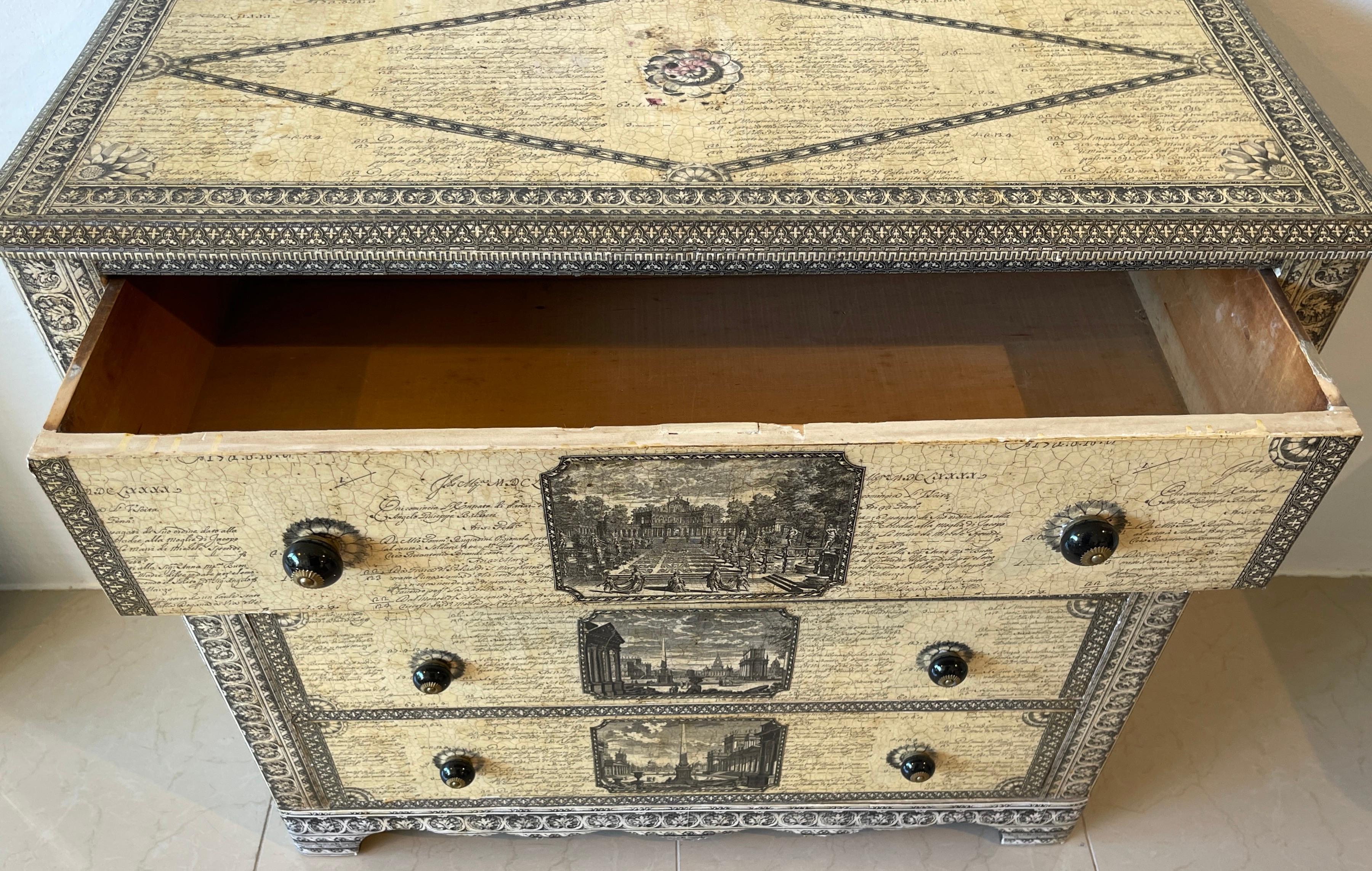 19th Century English Parchment Piranesi Style Decoupage Chest of Drawers  9