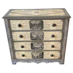 19th Century English Parchment Piranesi Style Decoupage Chest of Drawers 