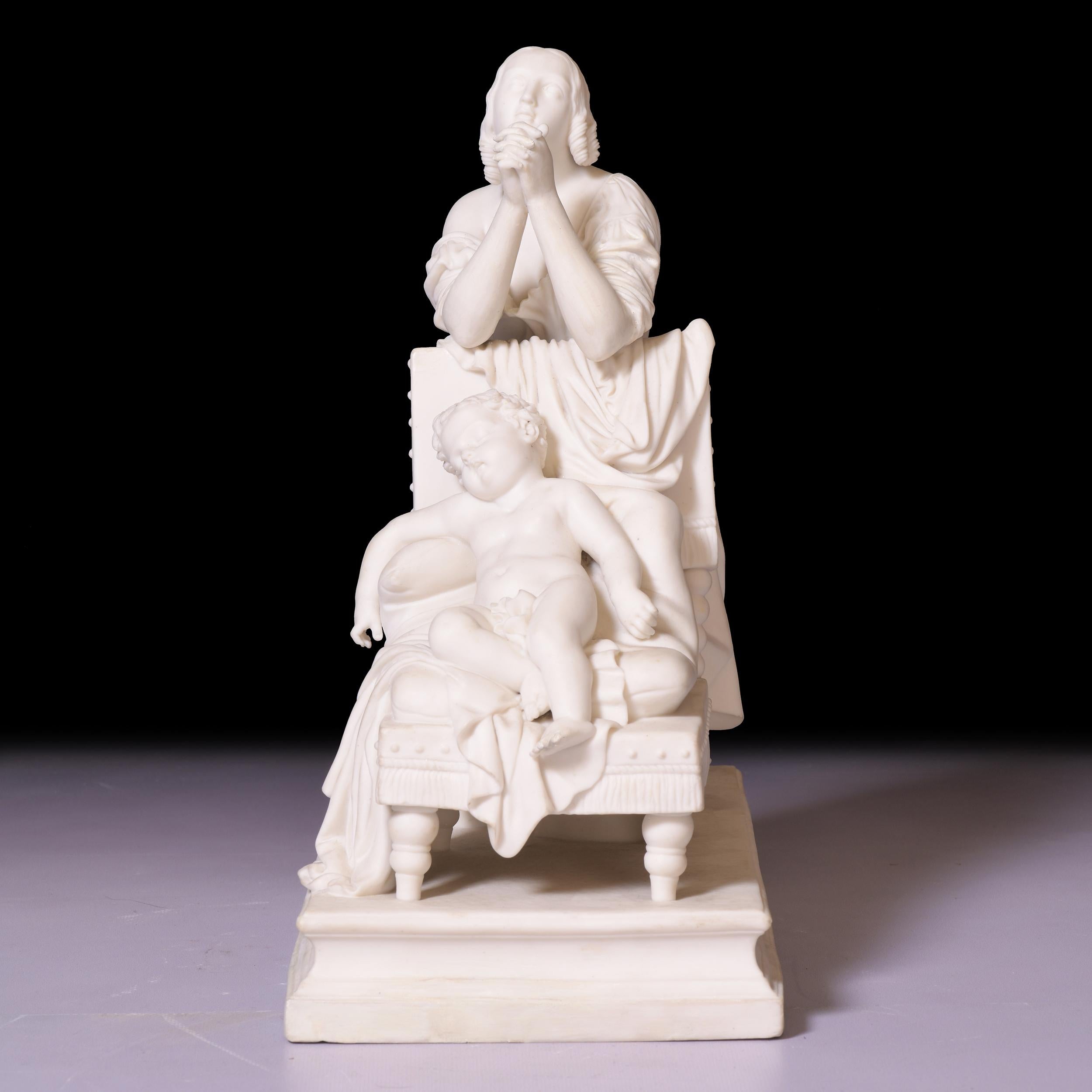 Victorien Groupe en parian anglais du XIXe siècle représentant une mère et son Child en prière, par Minton en vente
