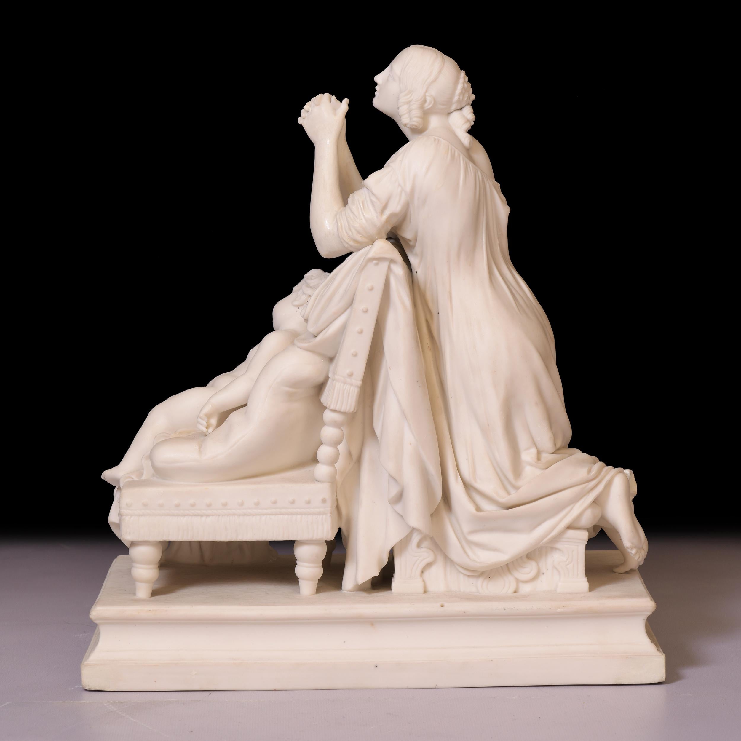 Anglais Groupe en parian anglais du XIXe siècle représentant une mère et son Child en prière, par Minton en vente